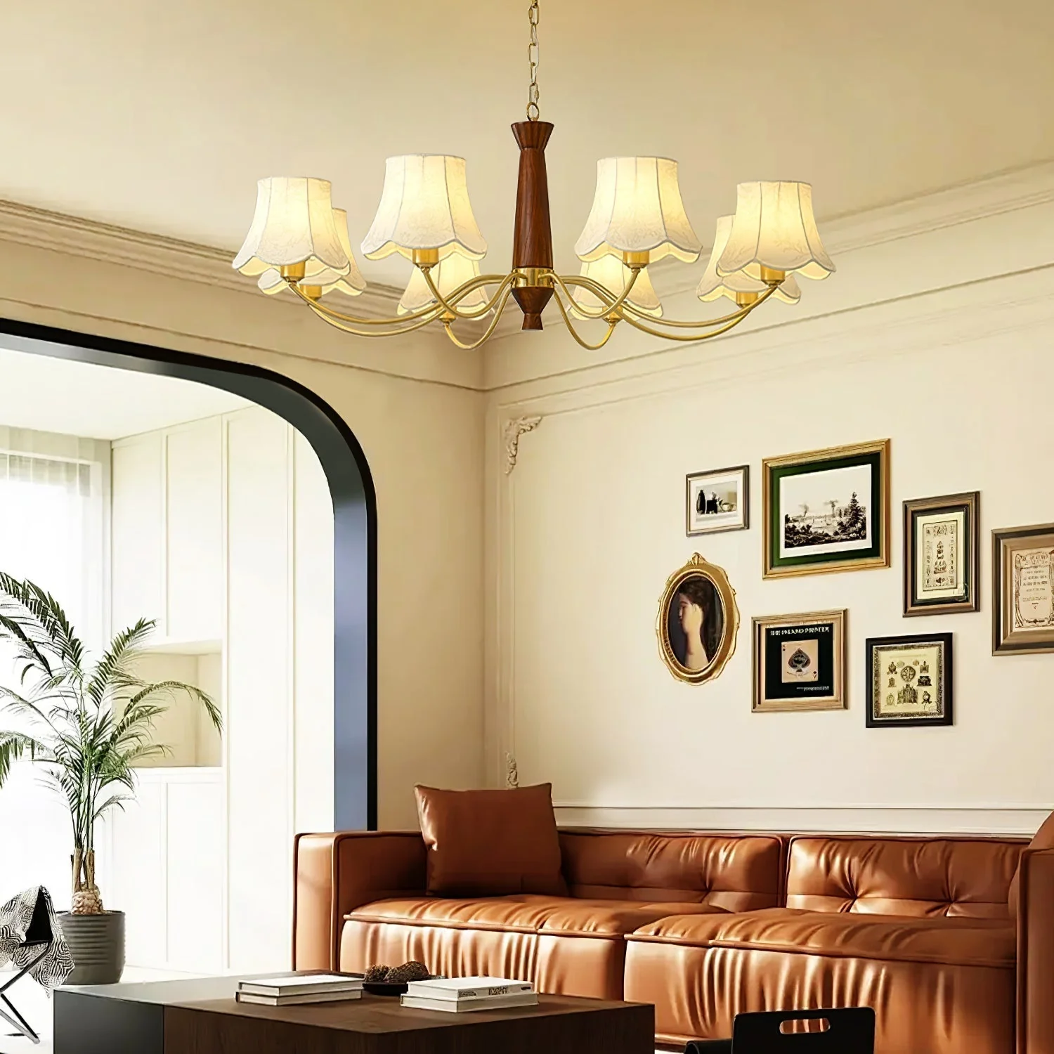 Lustra Chandelier Brass Fabric Curved Arms - Image 14