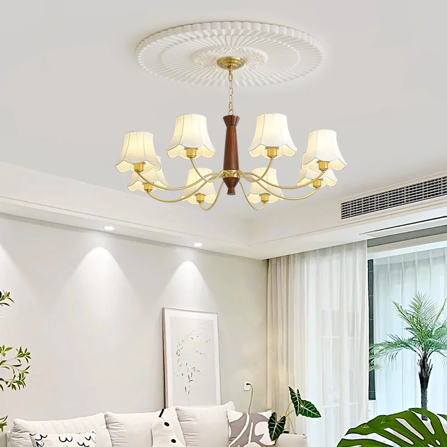 Lustra Chandelier Brass Fabric Curved Arms - Image 15