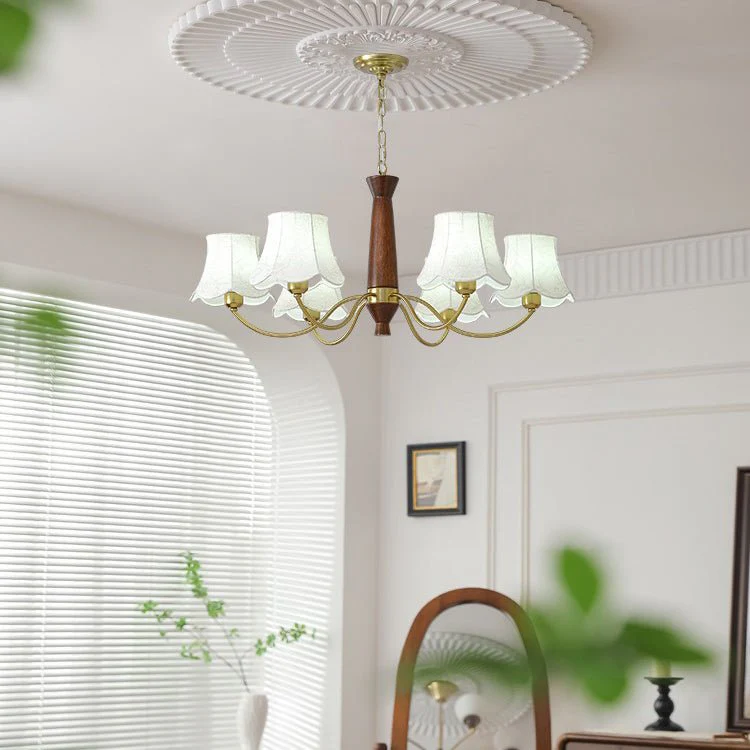 Lustra Chandelier Brass Fabric Curved Arms - Image 6
