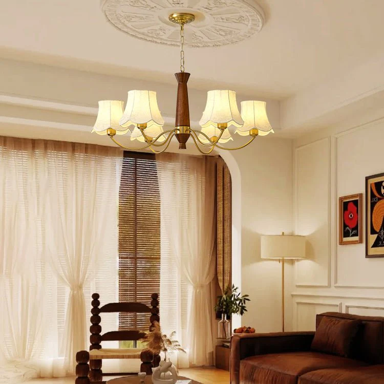 Lustra Chandelier Brass Fabric Curved Arms - Image 7