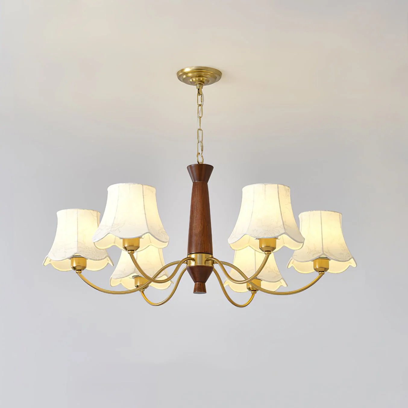 Lustra Chandelier Brass Fabric Curved Arms - Image 9