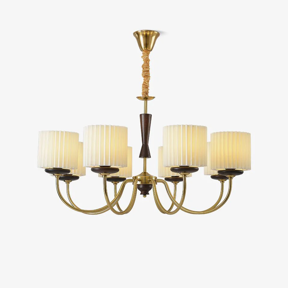 Lustra Chandelier Brass Fabric Pleated Shades