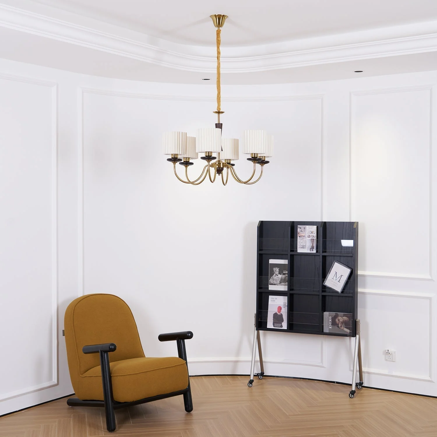 Lustra Chandelier Brass Fabric Pleated Shades - Image 15