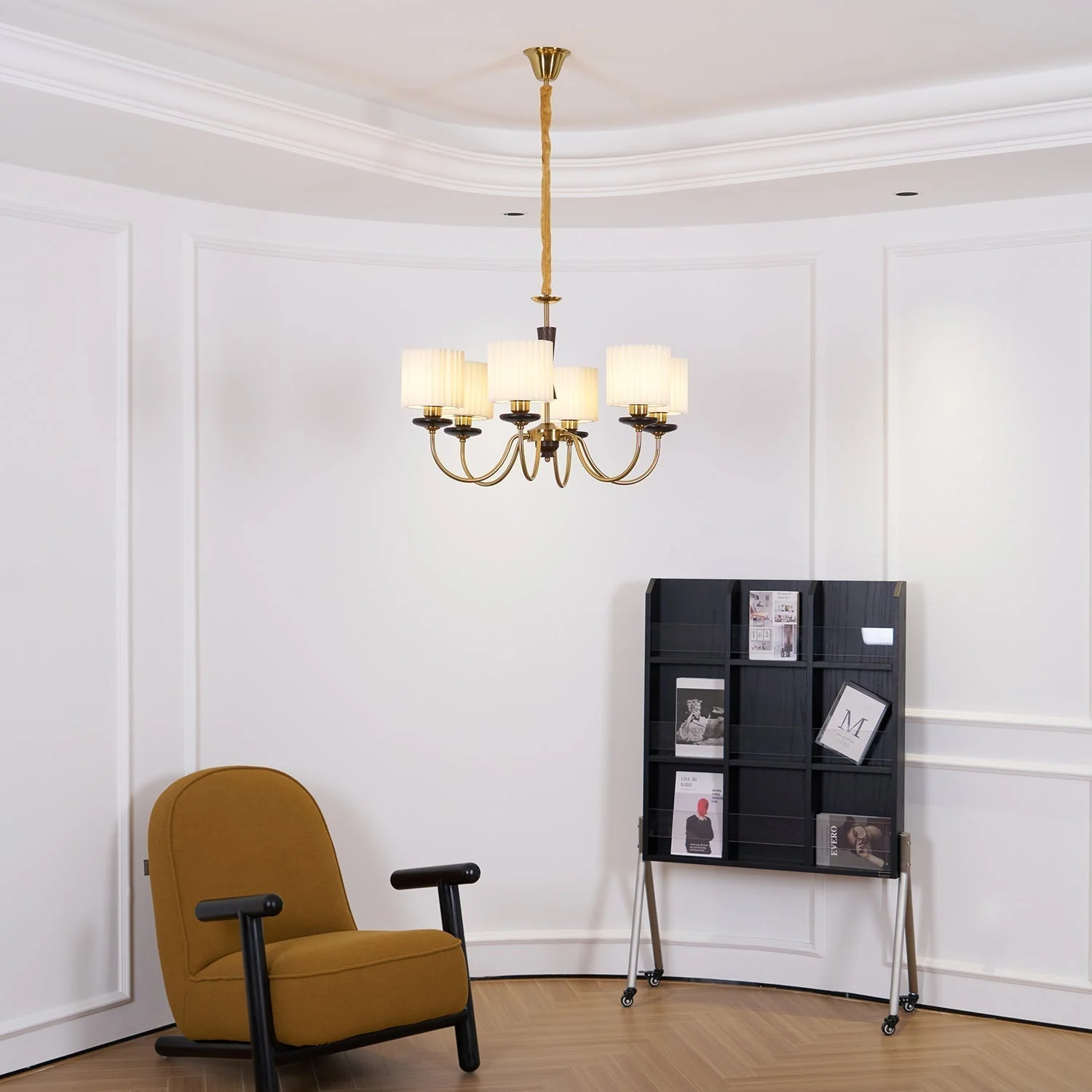 Lustra Chandelier Brass Fabric Pleated Shades - Image 16