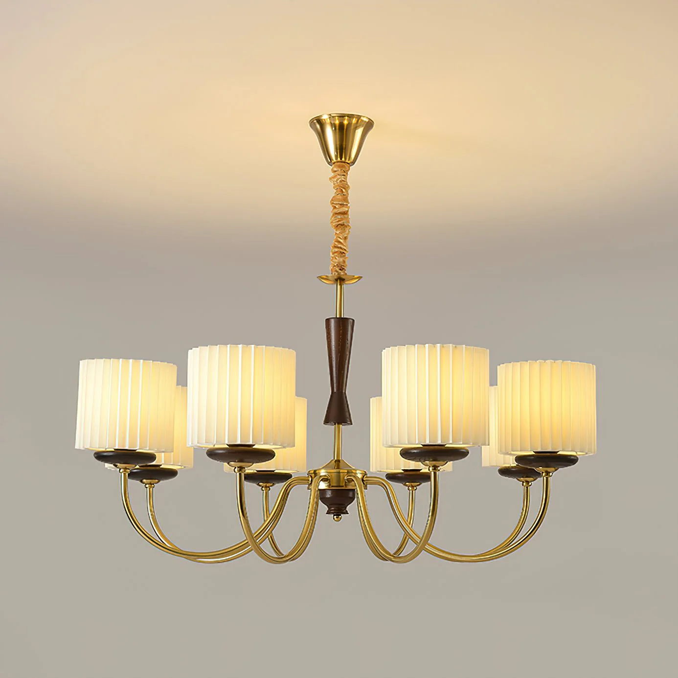Lustra Chandelier Brass Fabric Pleated Shades - Image 2