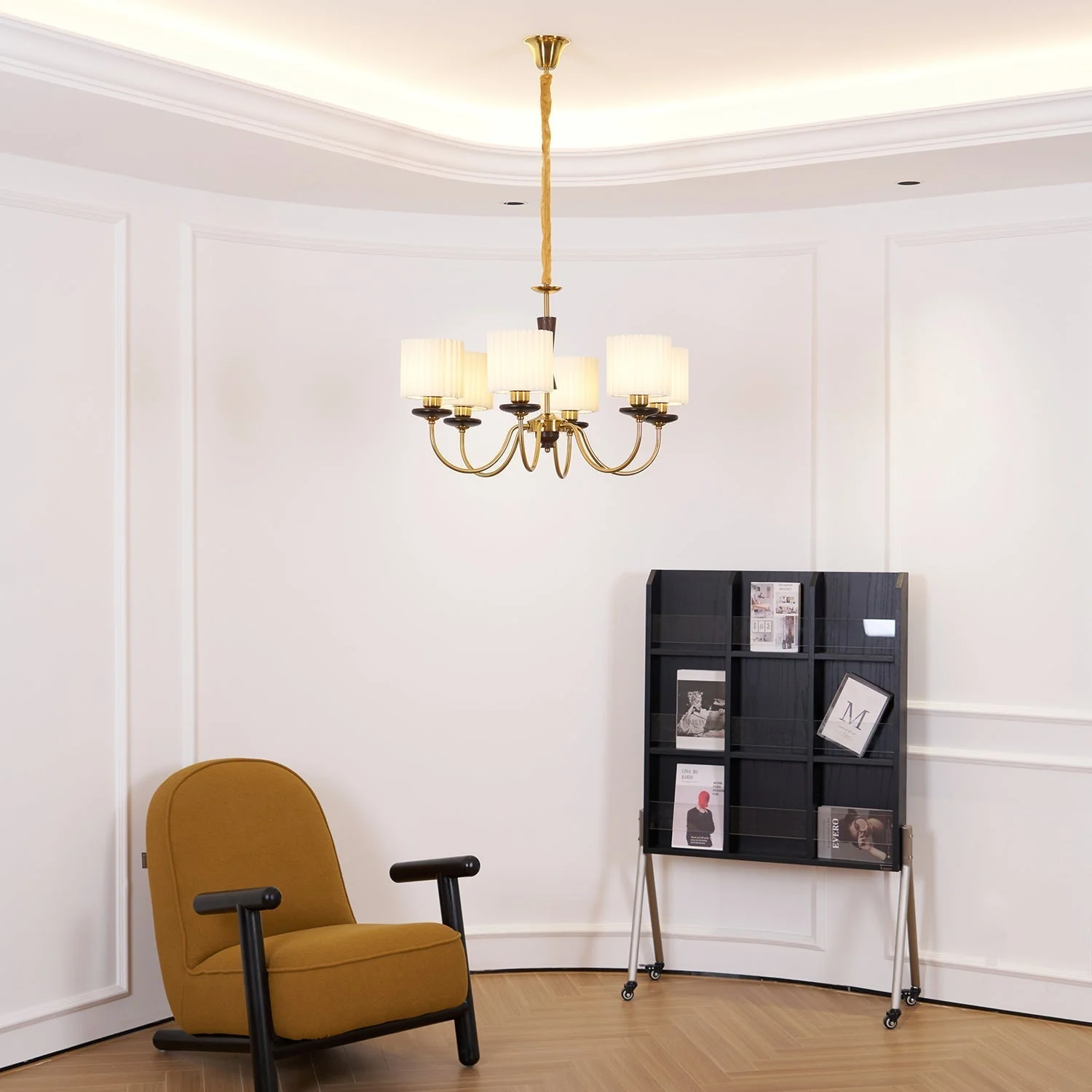 Lustra Chandelier Brass Fabric Pleated Shades - Image 6