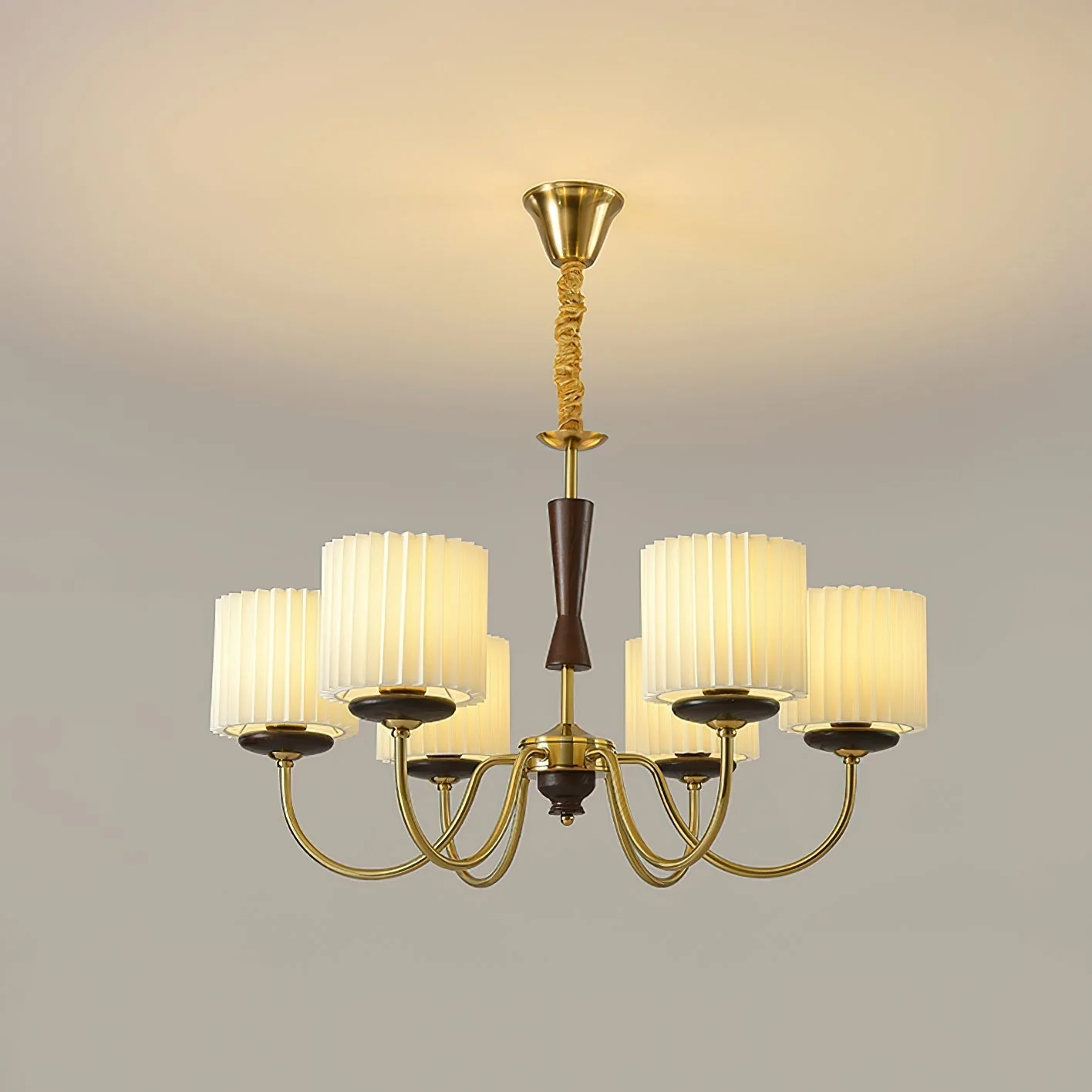 Lustra Chandelier Brass Fabric Pleated Shades - Image 8