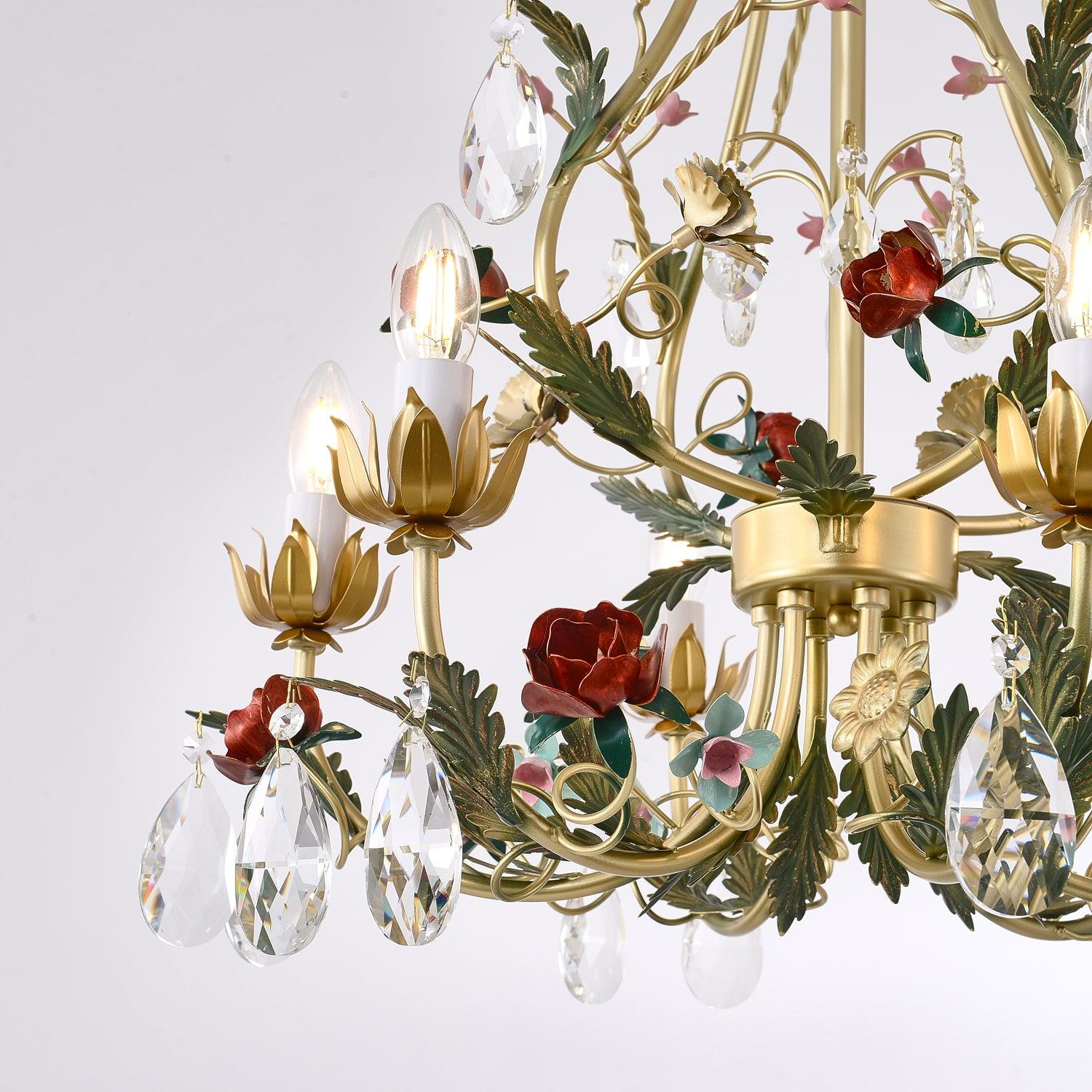 Lustra Chandelier Brass Floral Rose Crystal Candle - Image 12