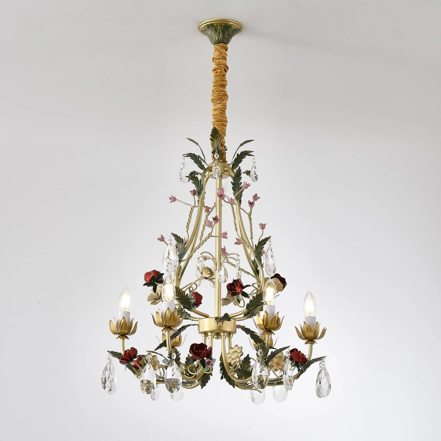 Lustra Chandelier Brass Floral Rose Crystal Candle - Image 19