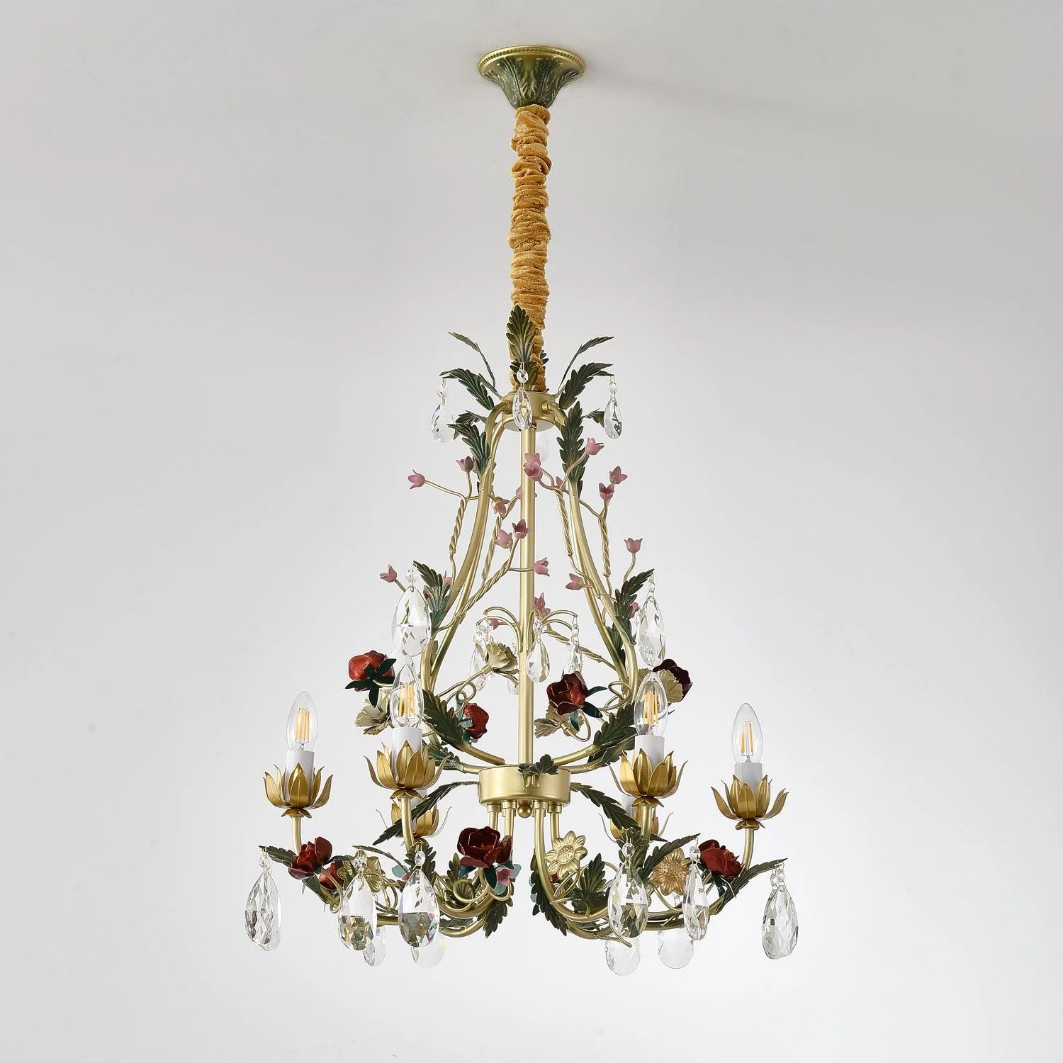 Lustra Chandelier Brass Floral Rose Crystal Candle - Image 20