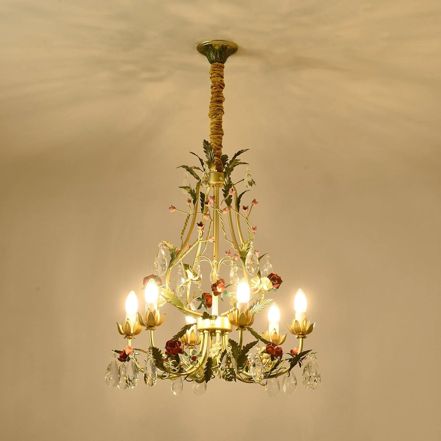 Lustra Chandelier Brass Floral Rose Crystal Candle - Image 21