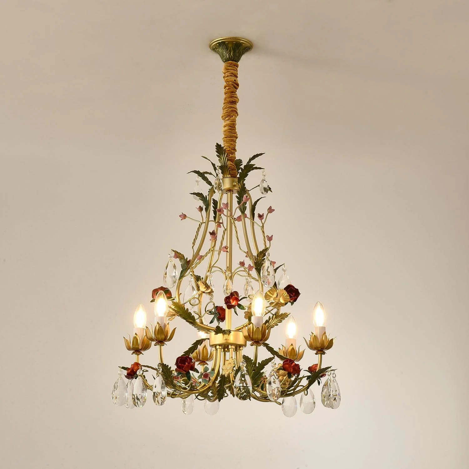 Lustra Chandelier Brass Floral Rose Crystal Candle - Image 22