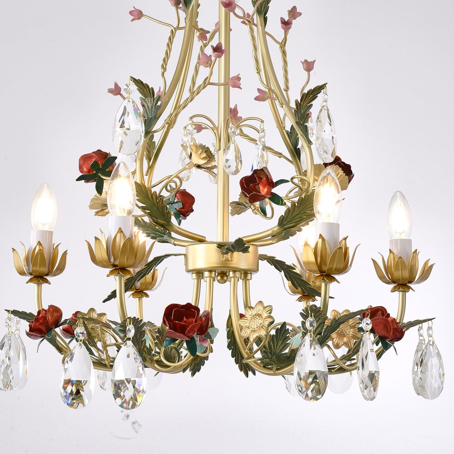 Lustra Chandelier Brass Floral Rose Crystal Candle - Image 23