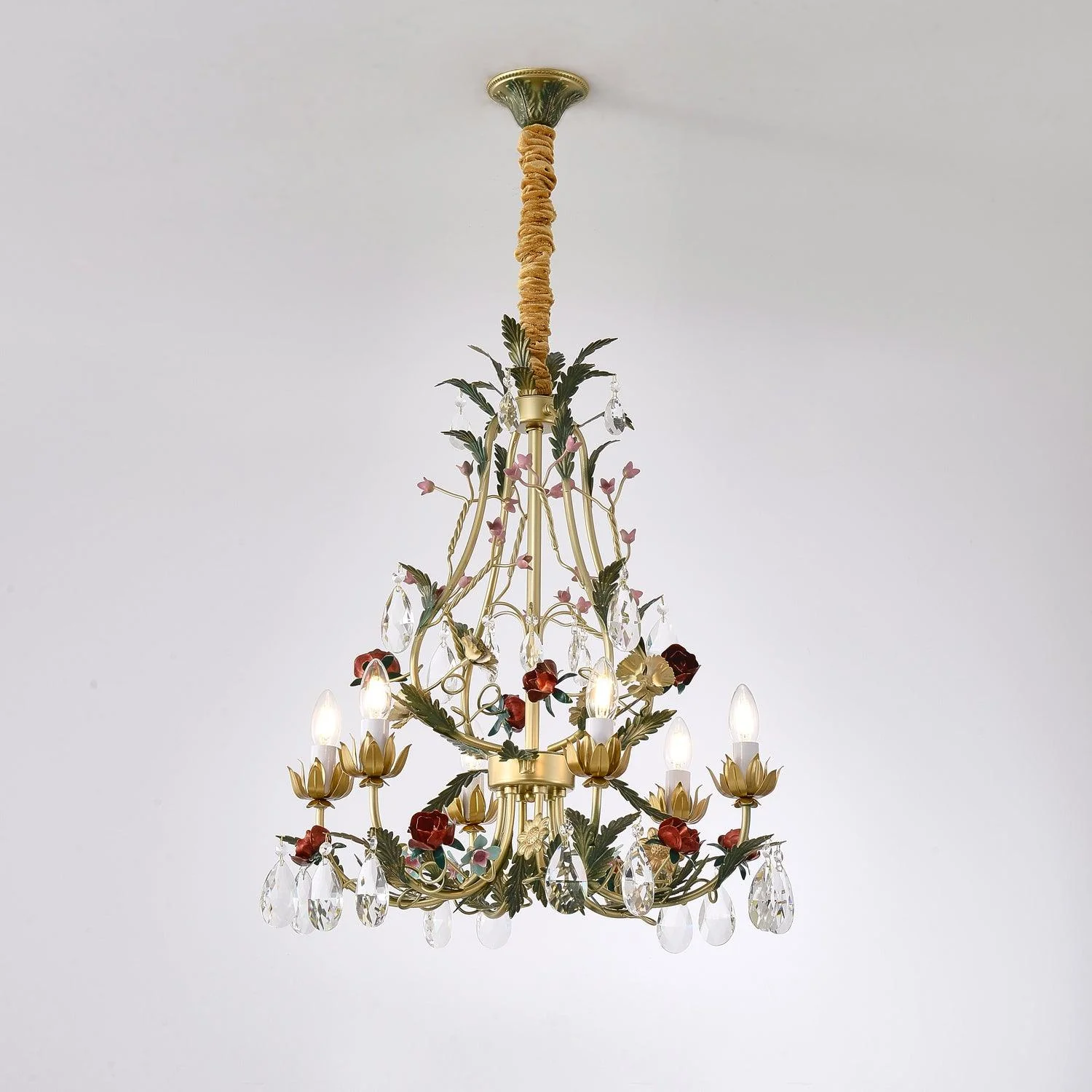 Lustra Chandelier Brass Floral Rose Crystal Candle - Image 24