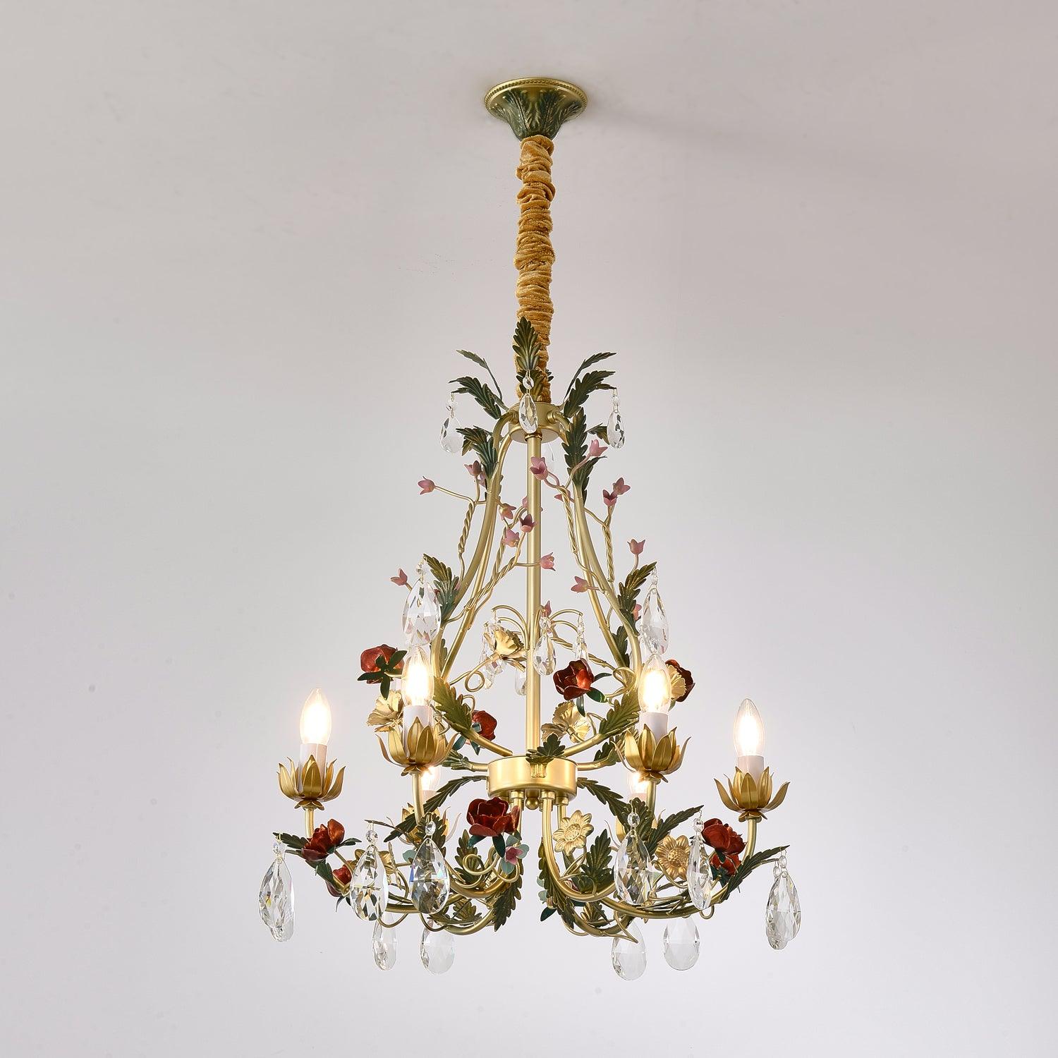 Lustra Chandelier Brass Floral Rose Crystal Candle - Image 25