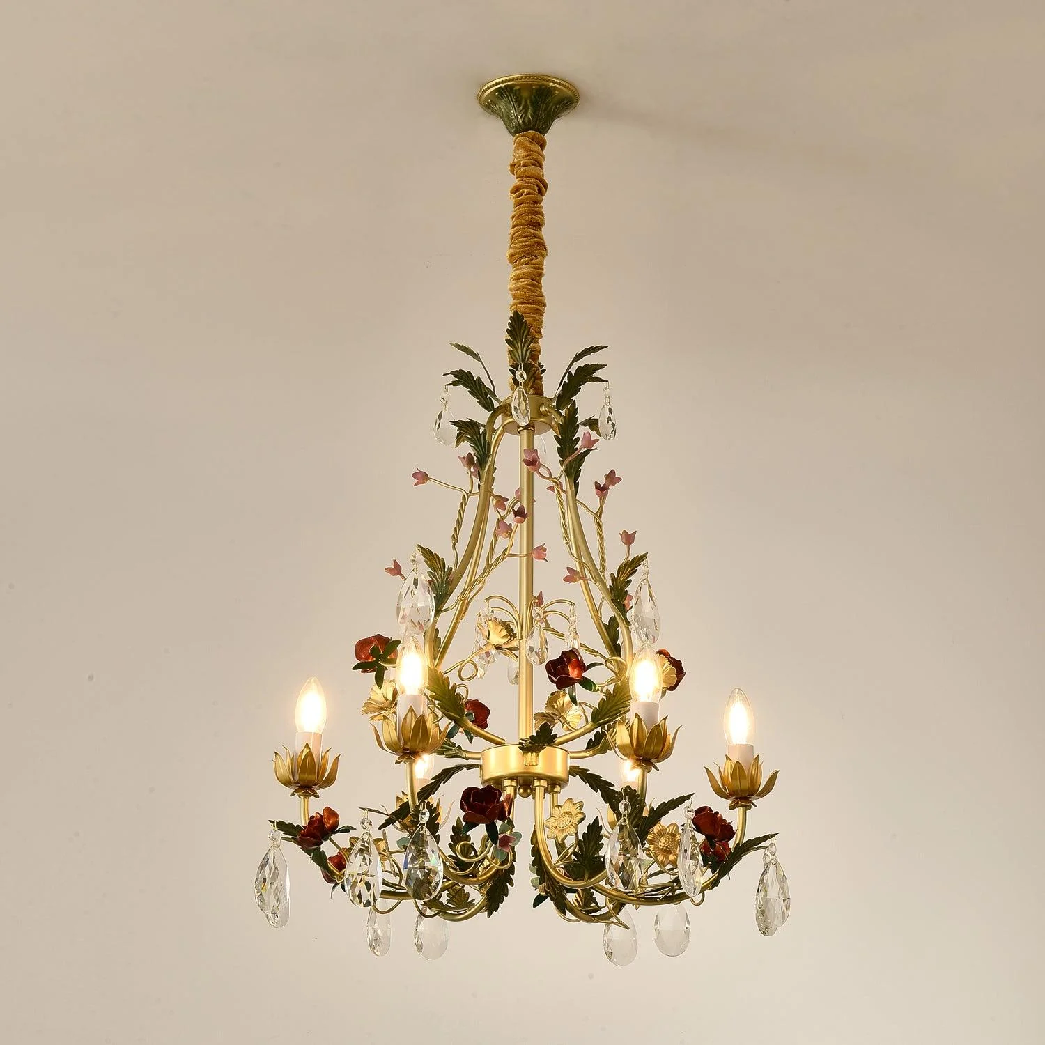 Lustra Chandelier Brass Floral Rose Crystal Candle - Image 26