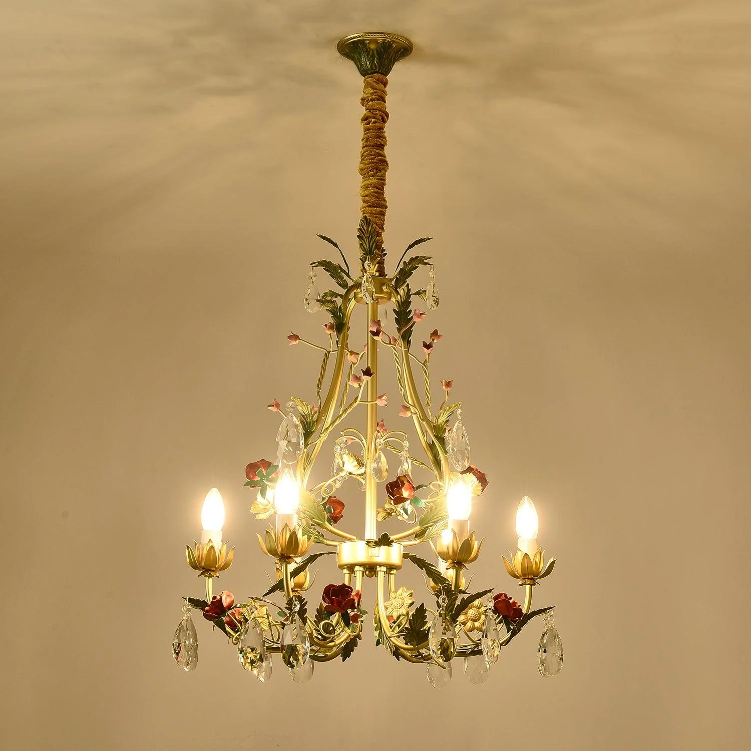 Lustra Chandelier Brass Floral Rose Crystal Candle - Image 27