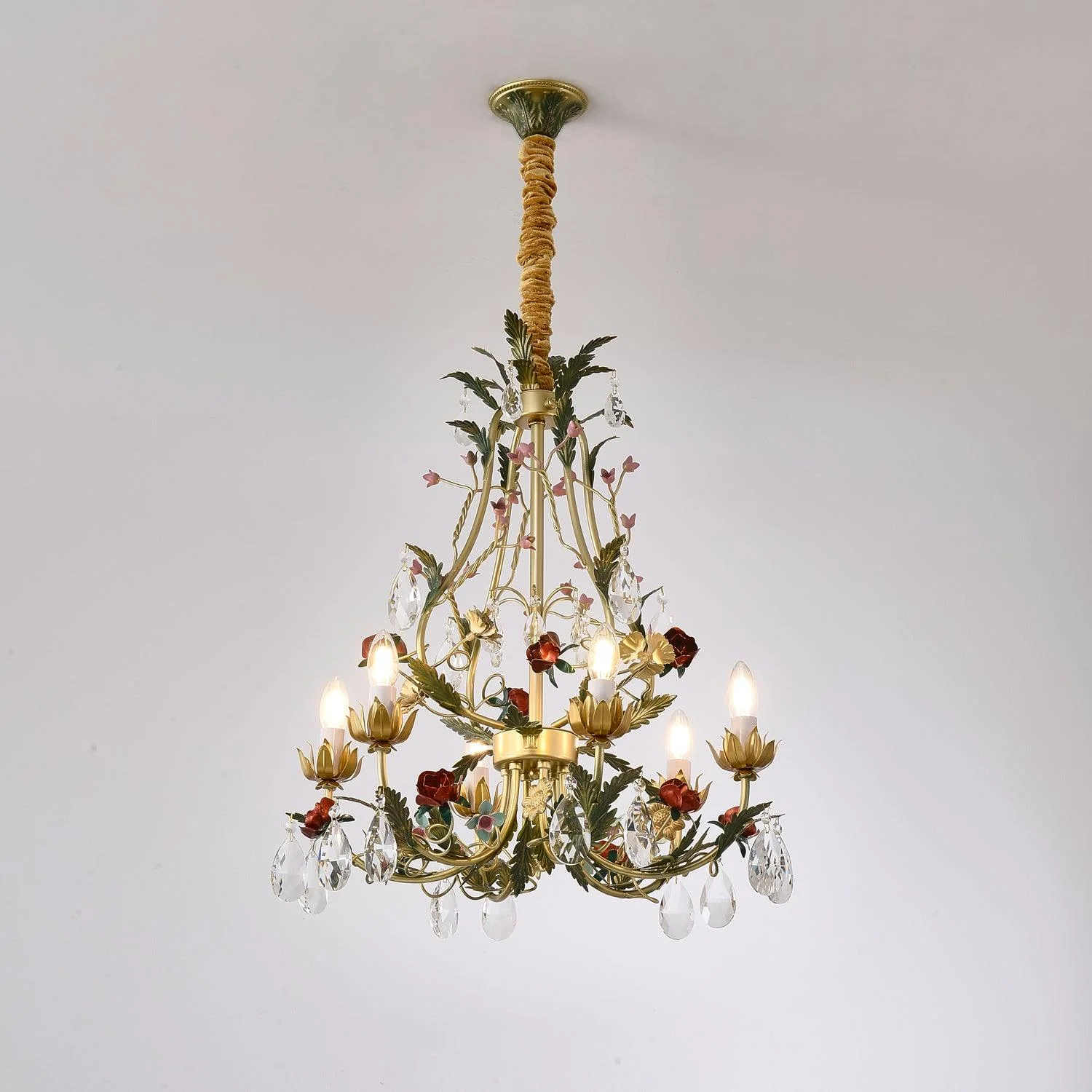 Lustra Chandelier Brass Floral Rose Crystal Candle - Image 28