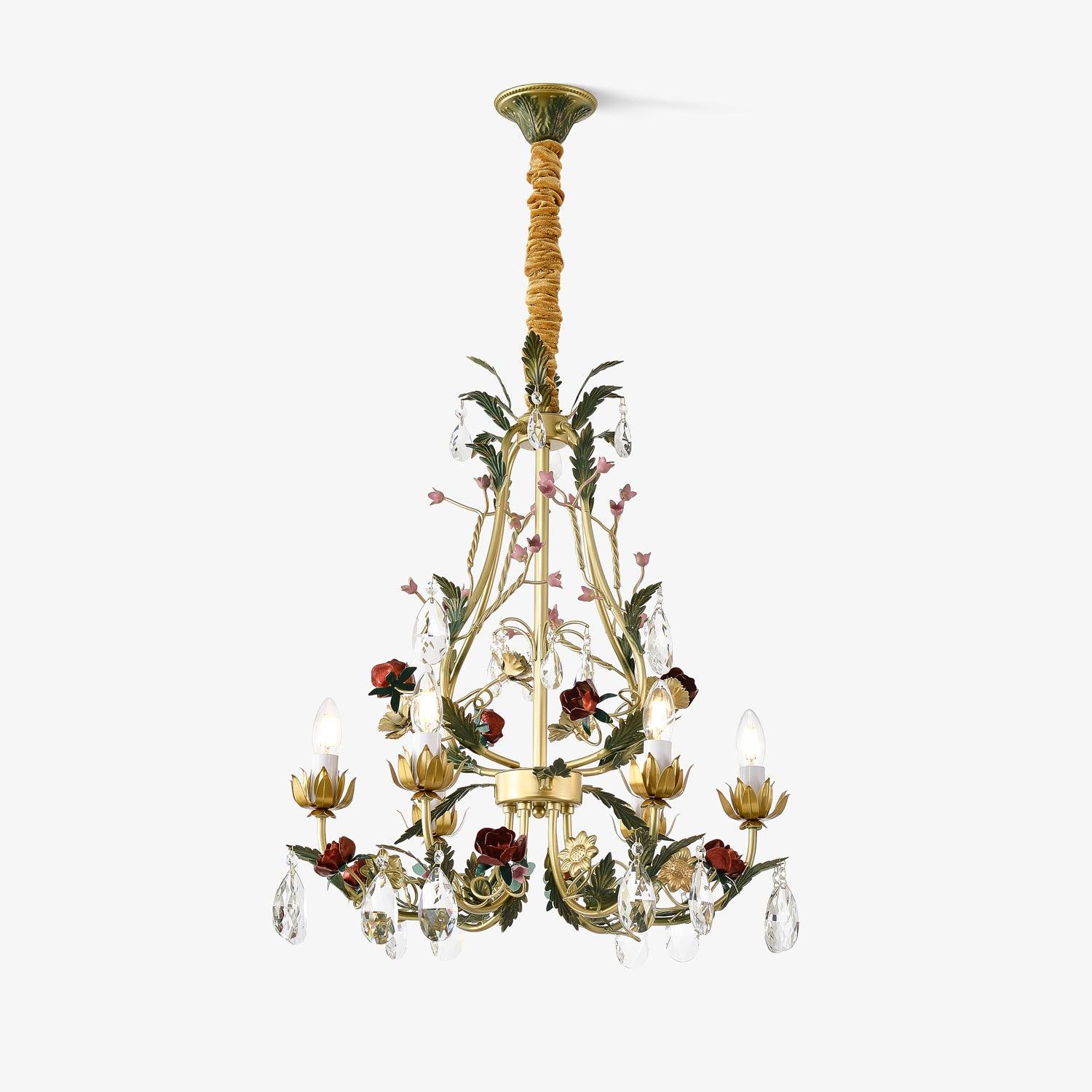 Lustra Chandelier Brass Floral Rose Crystal Candle - Image 29