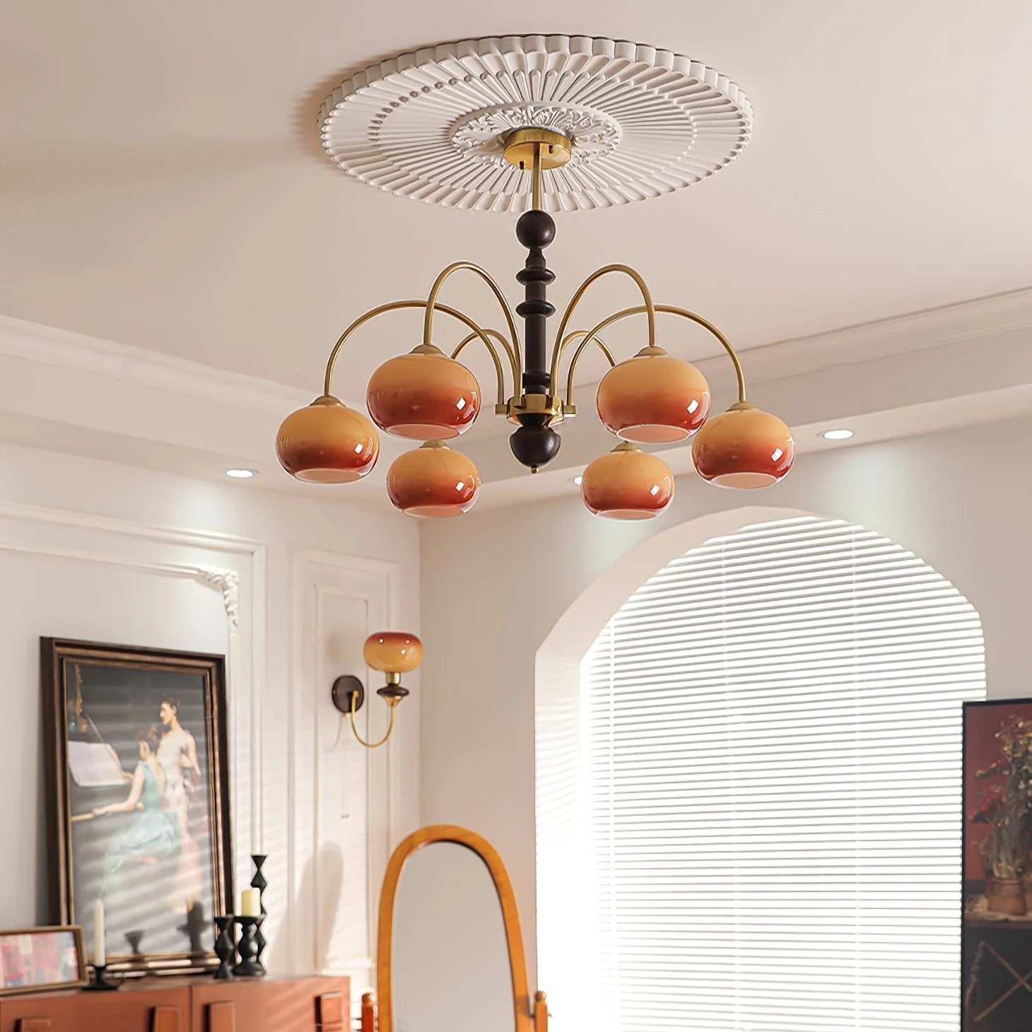 Lustra Chandelier Brass Glass Persimmon Shape - Image 10