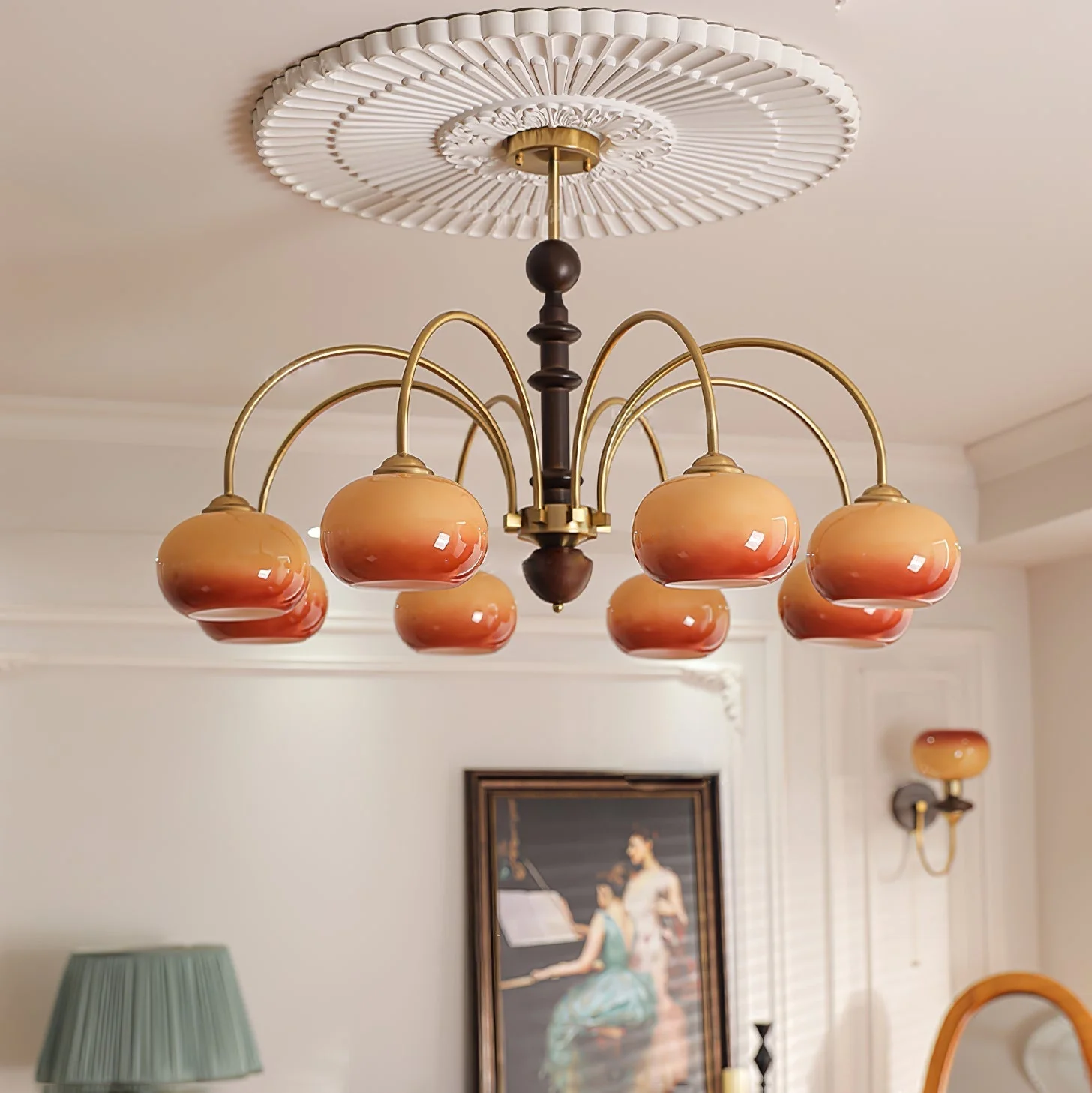 Lustra Chandelier Brass Glass Persimmon Shape - Image 11