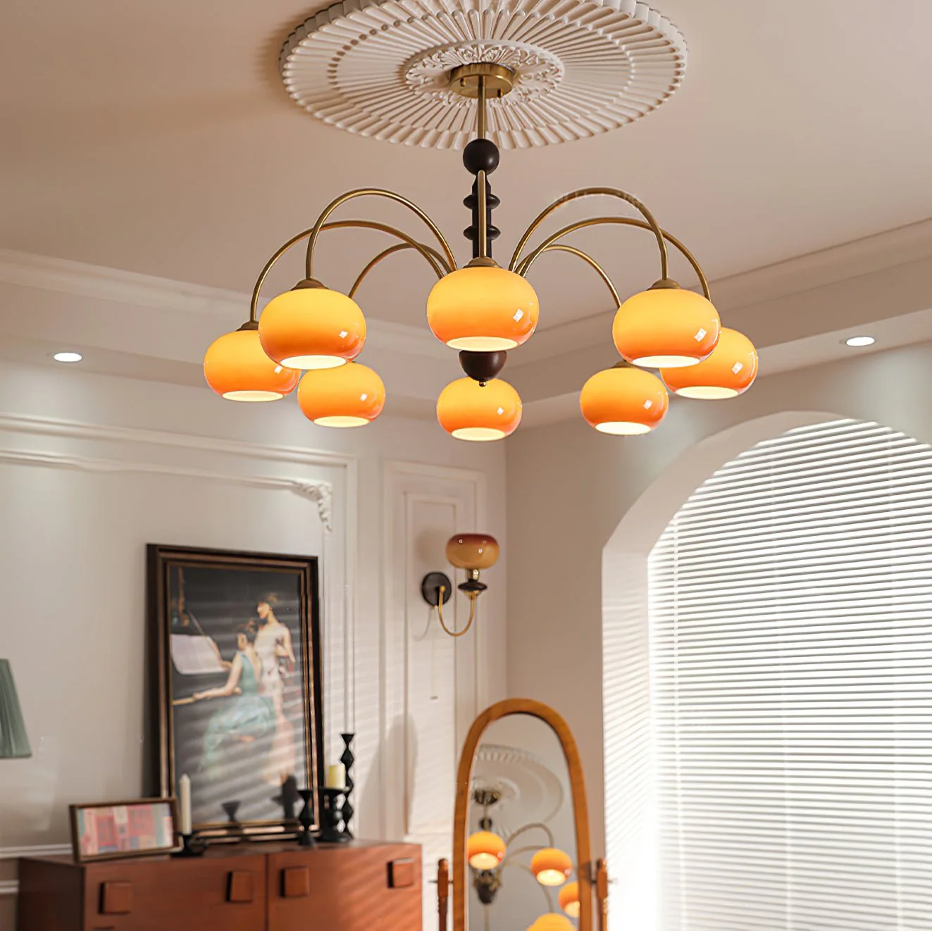 Lustra Chandelier Brass Glass Persimmon Shape - Image 2