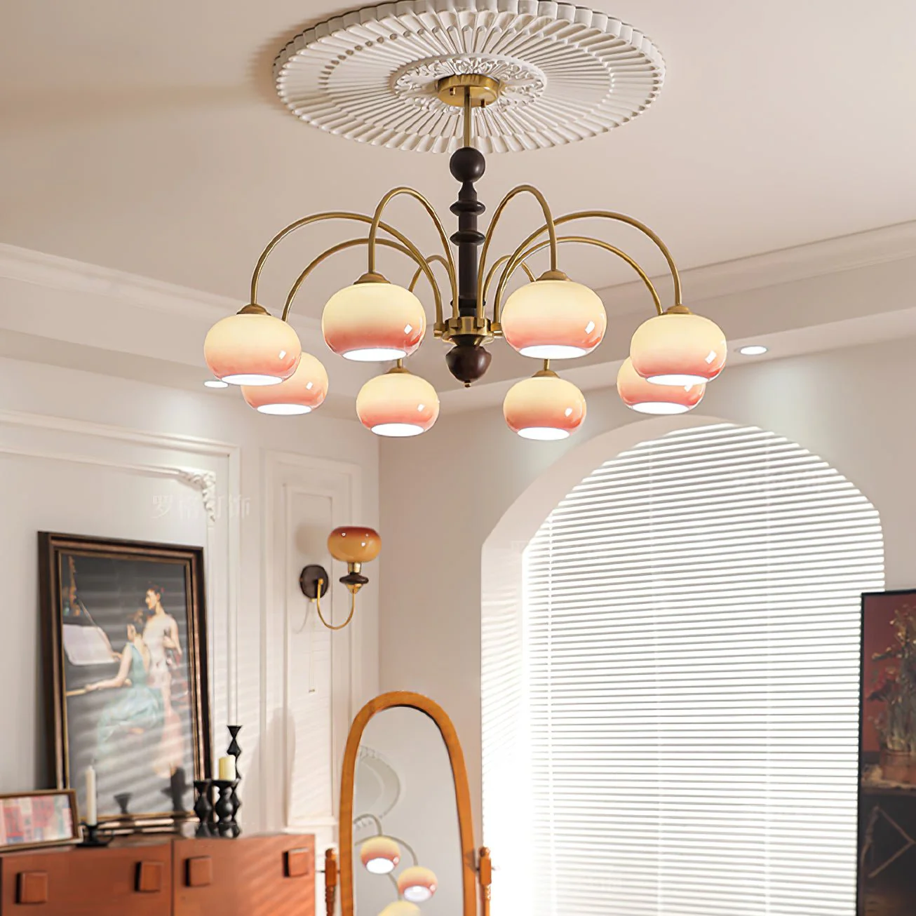 Lustra Chandelier Brass Glass Persimmon Shape - Image 3