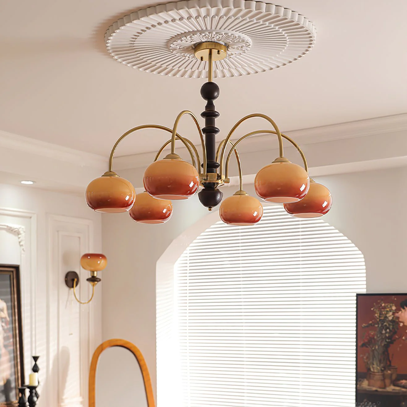 Lustra Chandelier Brass Glass Persimmon Shape - Image 4