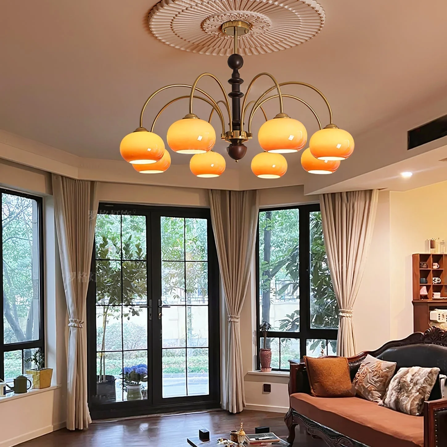 Lustra Chandelier Brass Glass Persimmon Shape - Image 5