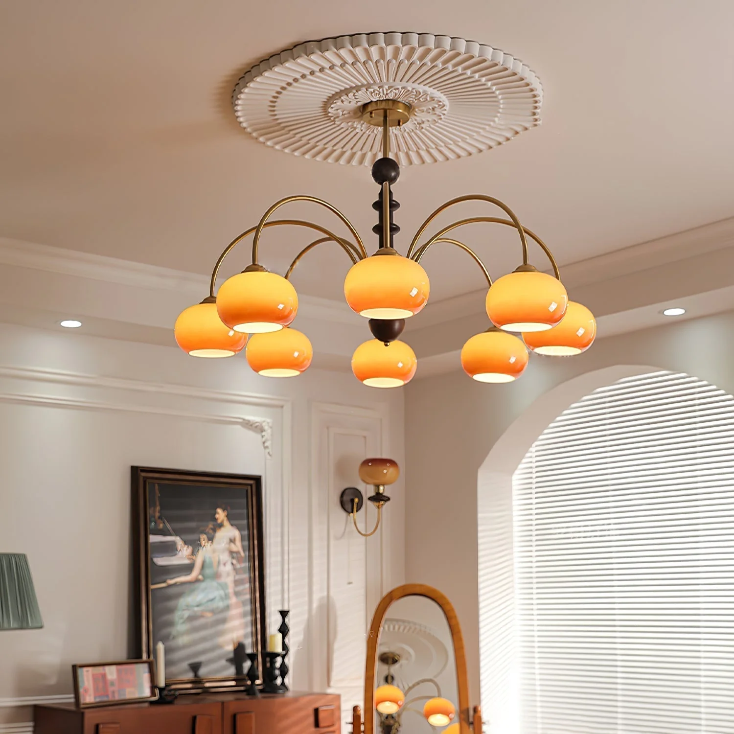 Lustra Chandelier Brass Glass Persimmon Shape - Image 6