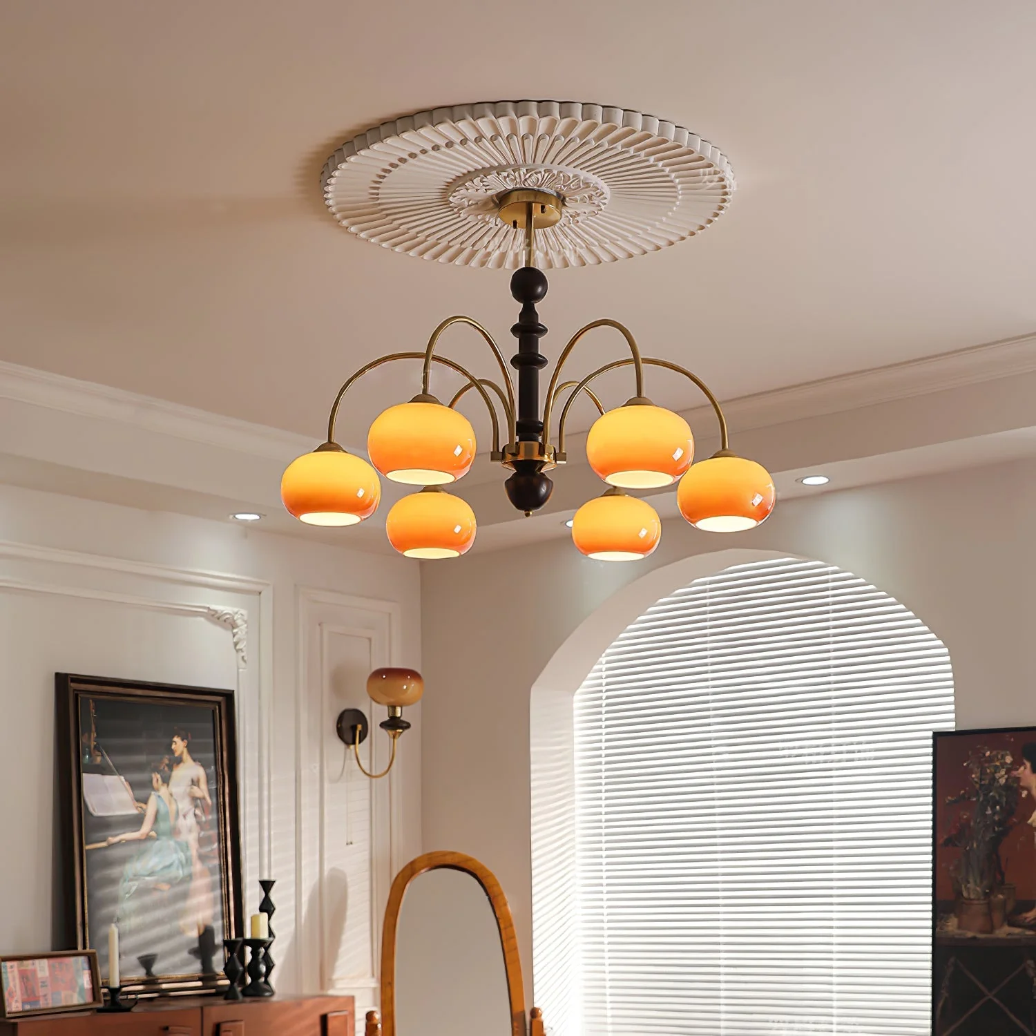 Lustra Chandelier Brass Glass Persimmon Shape - Image 7