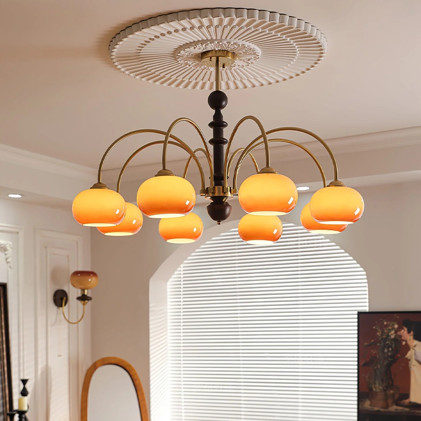 Lustra Chandelier Brass Glass Persimmon Shape - Image 8