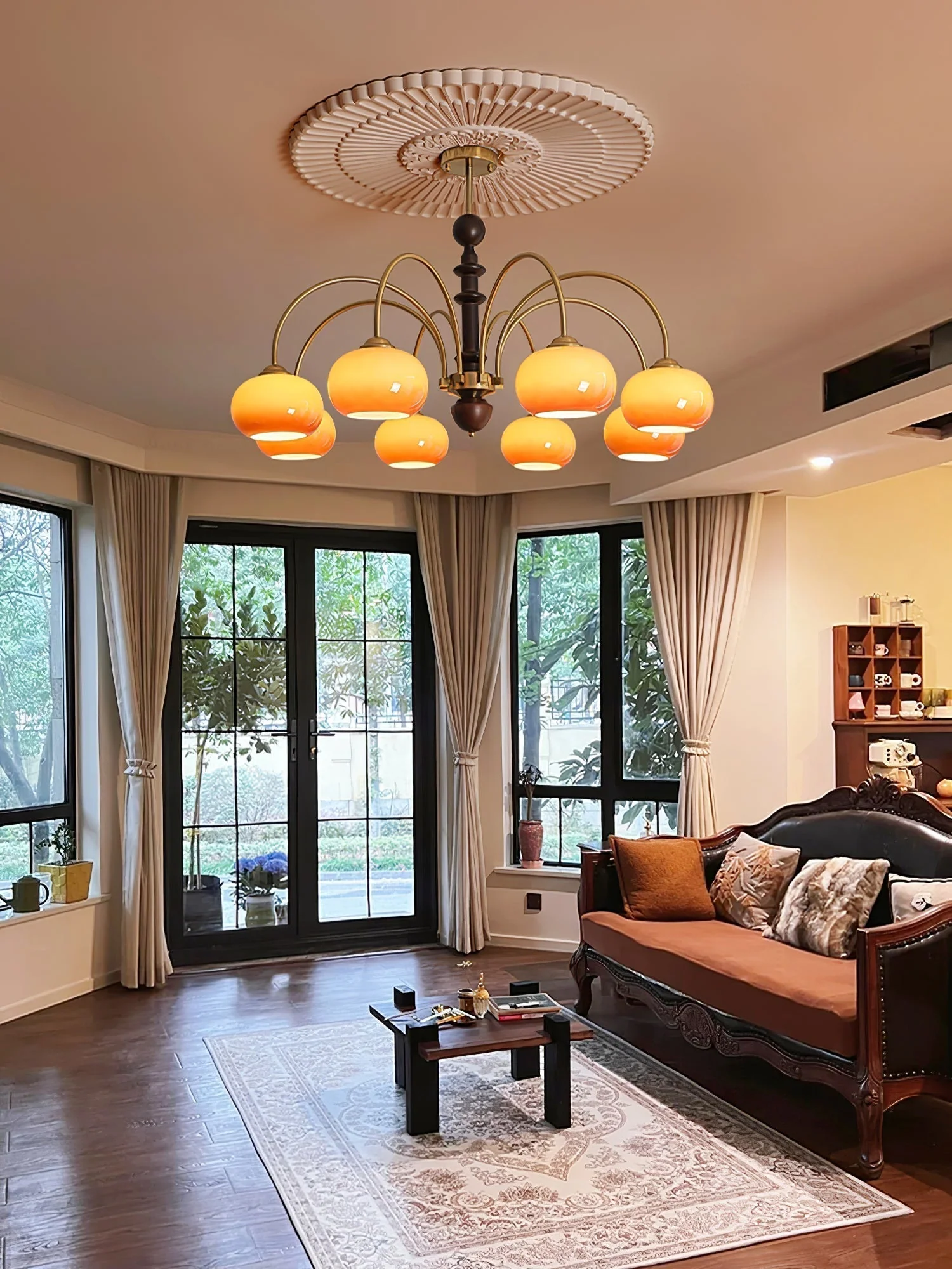 Lustra Chandelier Brass Glass Persimmon Shape - Image 9