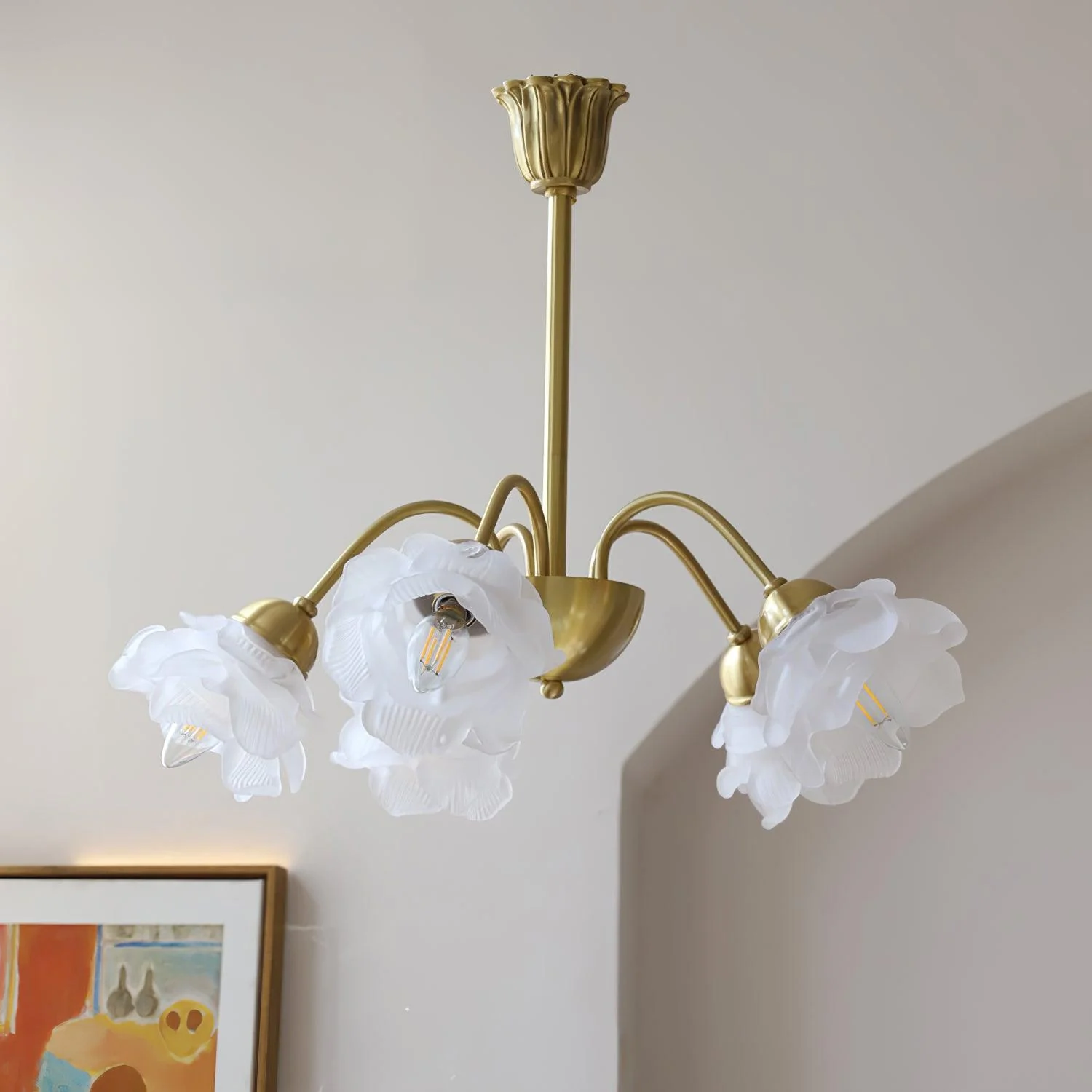 Lustra Chandelier Brass Glass Rose Floral - Image 19