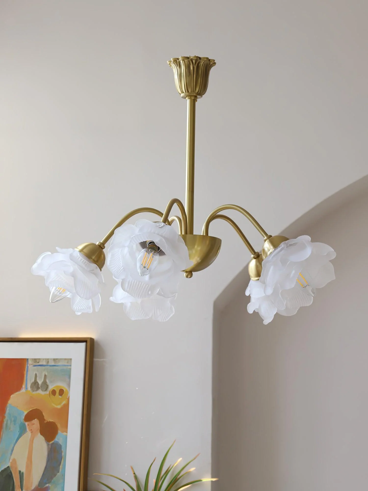 Lustra Chandelier Brass Glass Rose Floral - Image 25