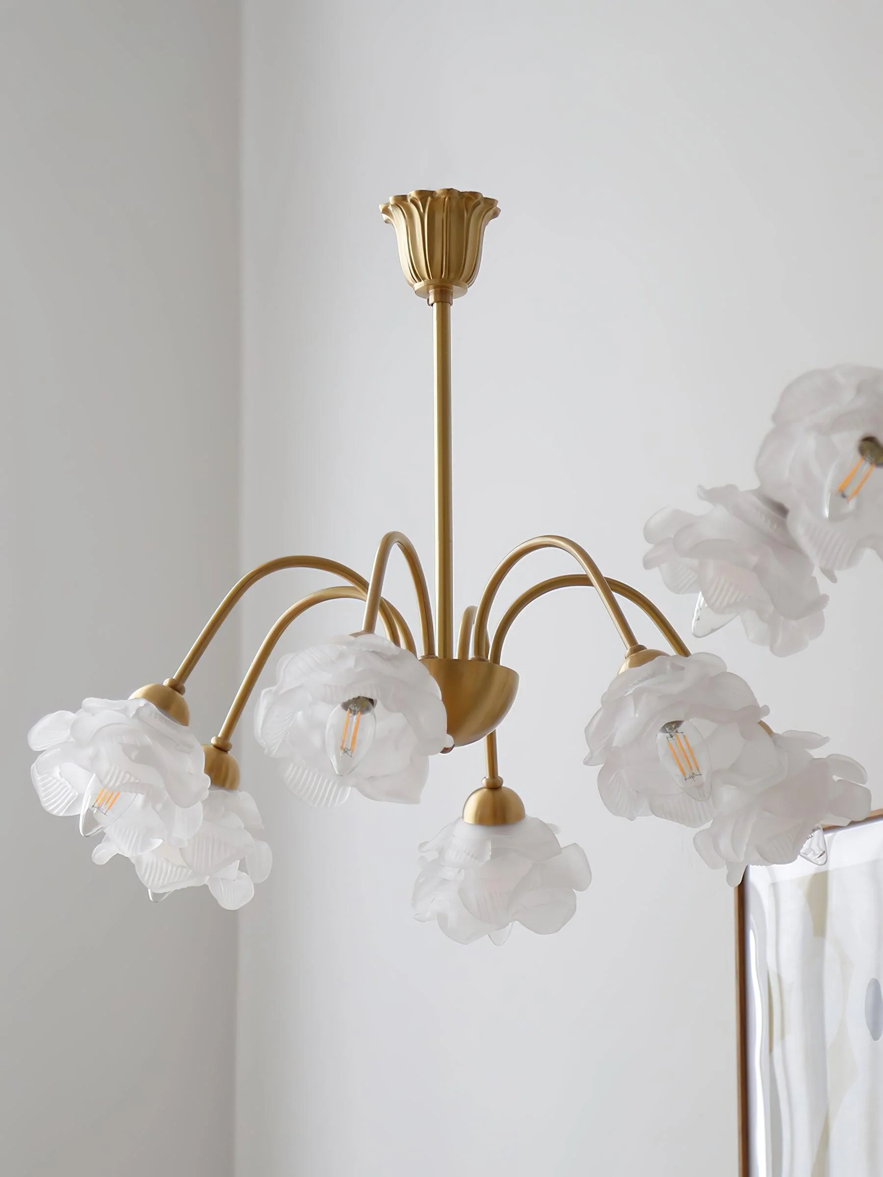 Lustra Chandelier Brass Glass Rose Floral - Image 3