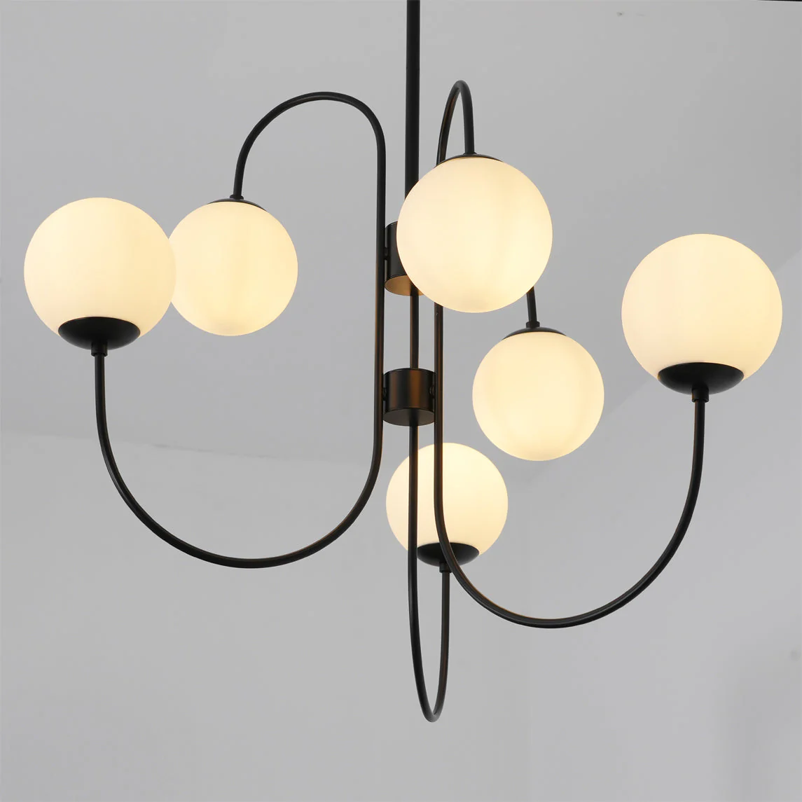 Lustra Chandelier Brass Globe Cluster Curved Arm - Image 100