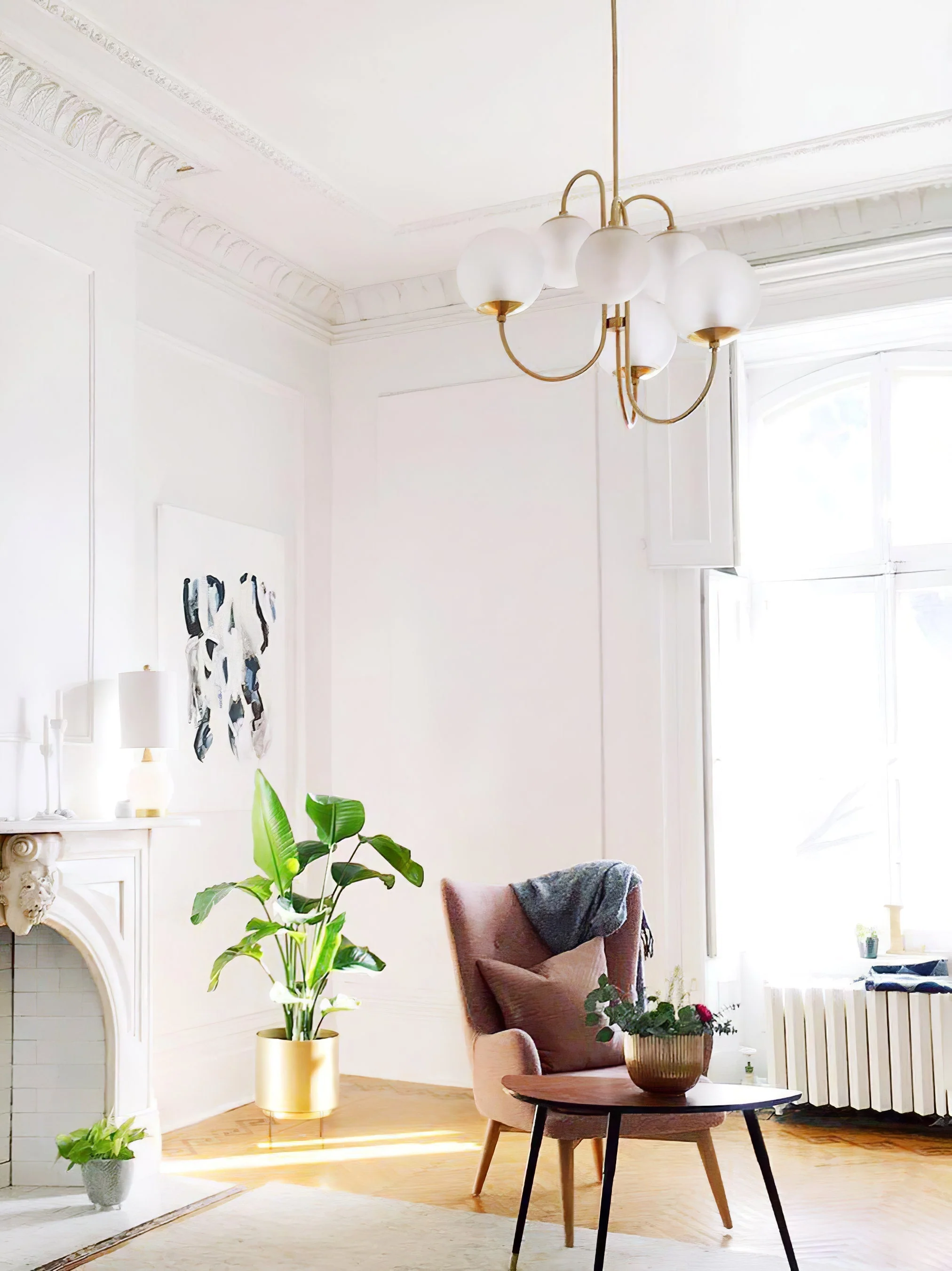 Lustra Chandelier Brass Globe Cluster Curved Arm - Image 39