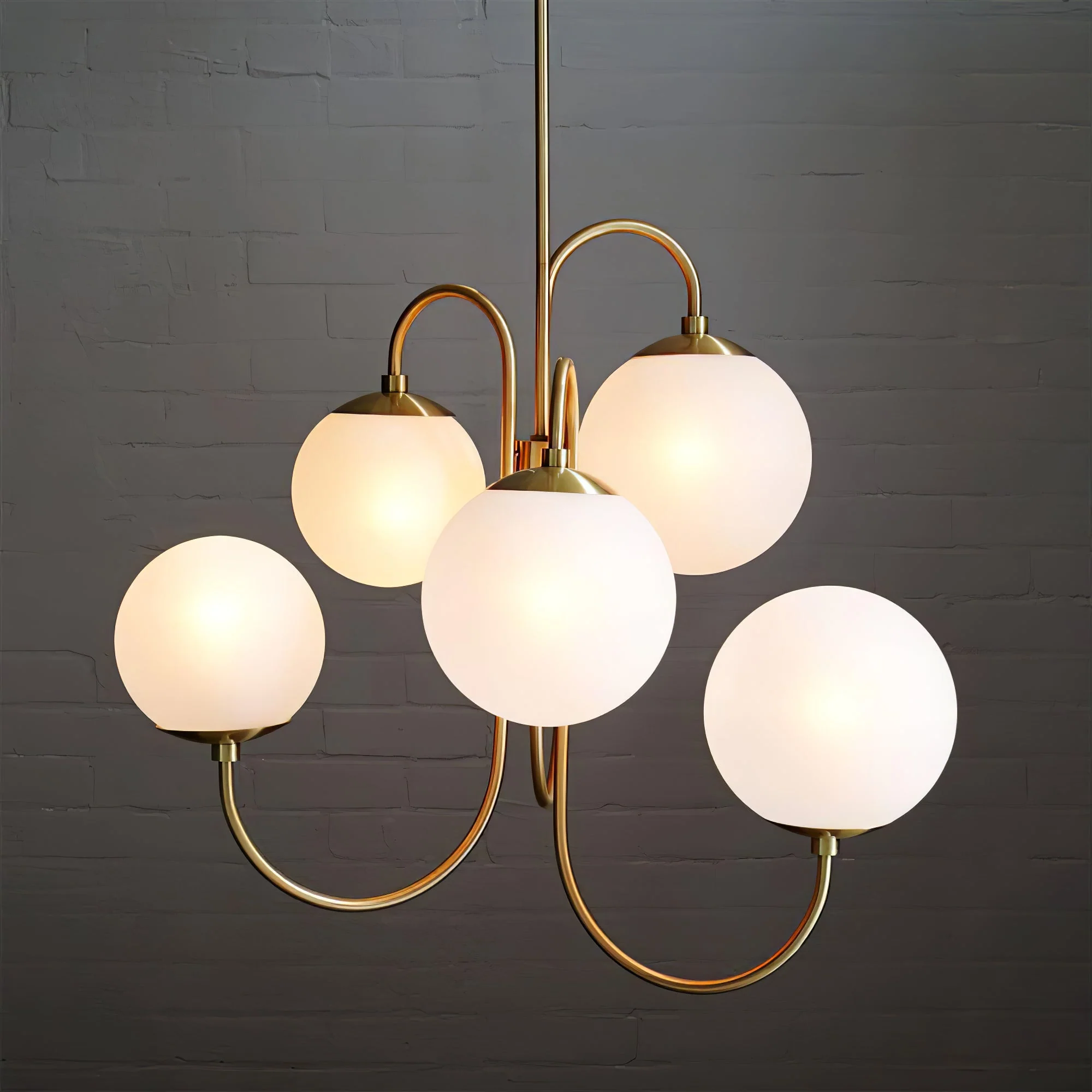 Lustra Chandelier Brass Globe Cluster Curved Arm - Image 45