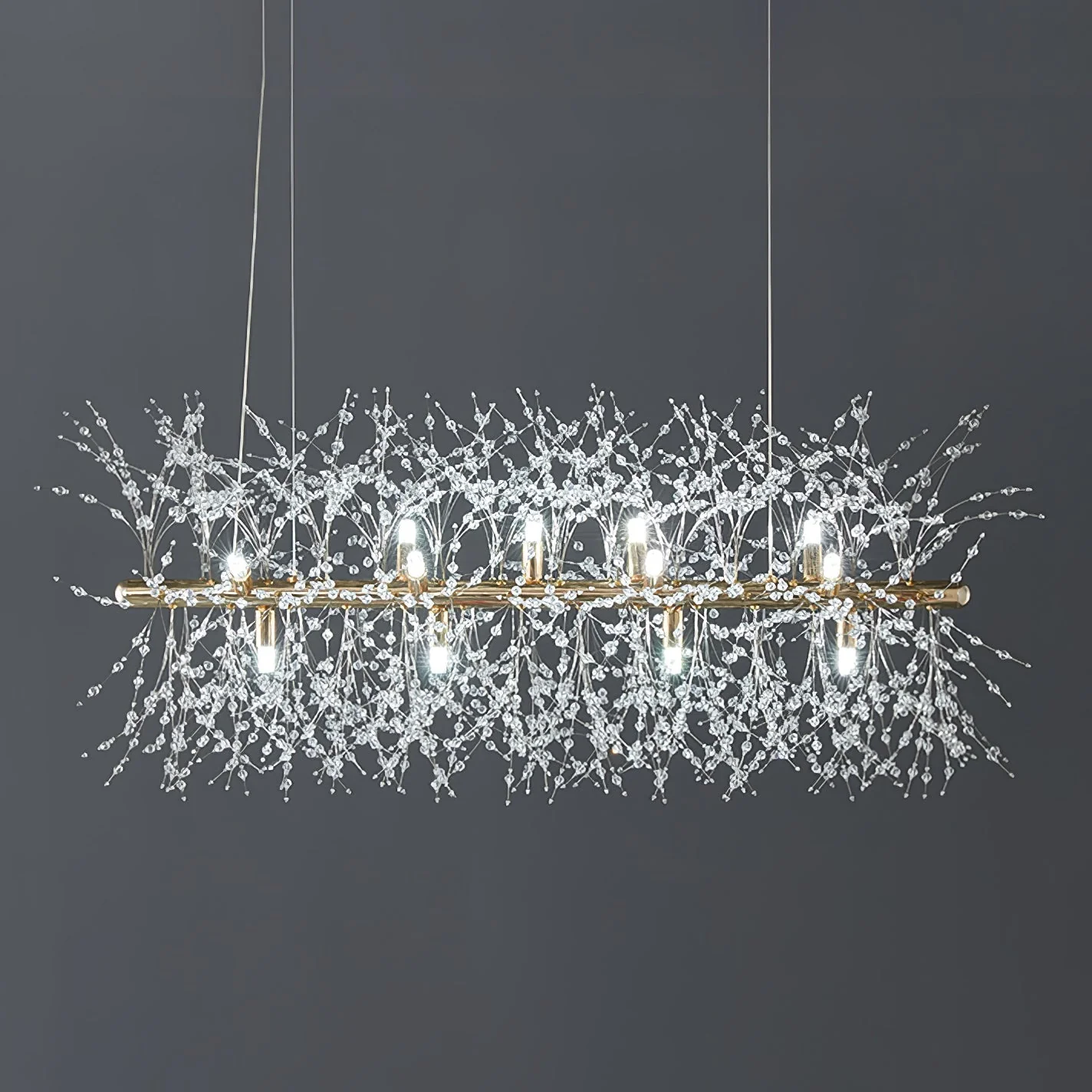 Lustra Chandelier Brass Linear Crystal Branch - Image 14