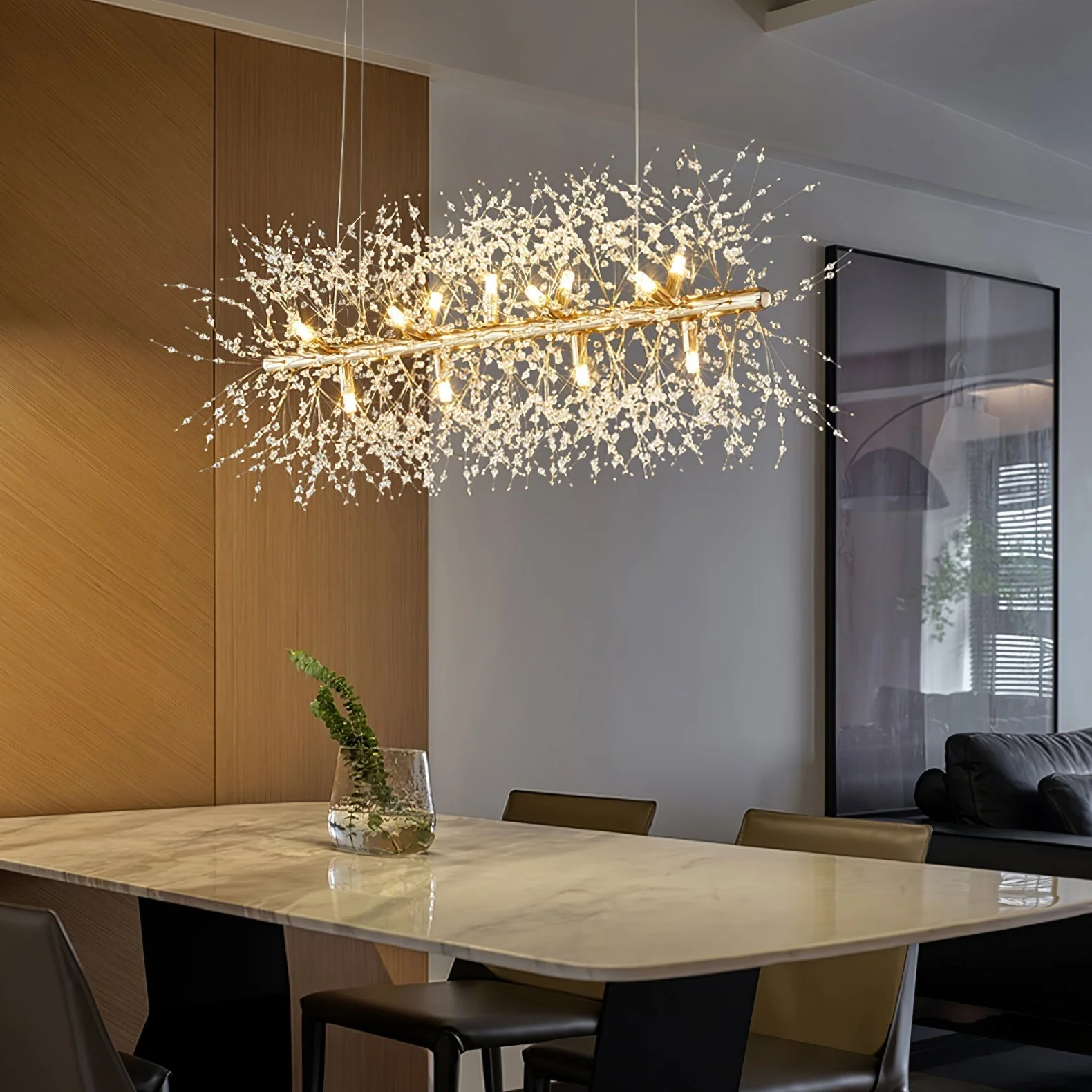 Lustra Chandelier Brass Linear Crystal Branch - Image 16