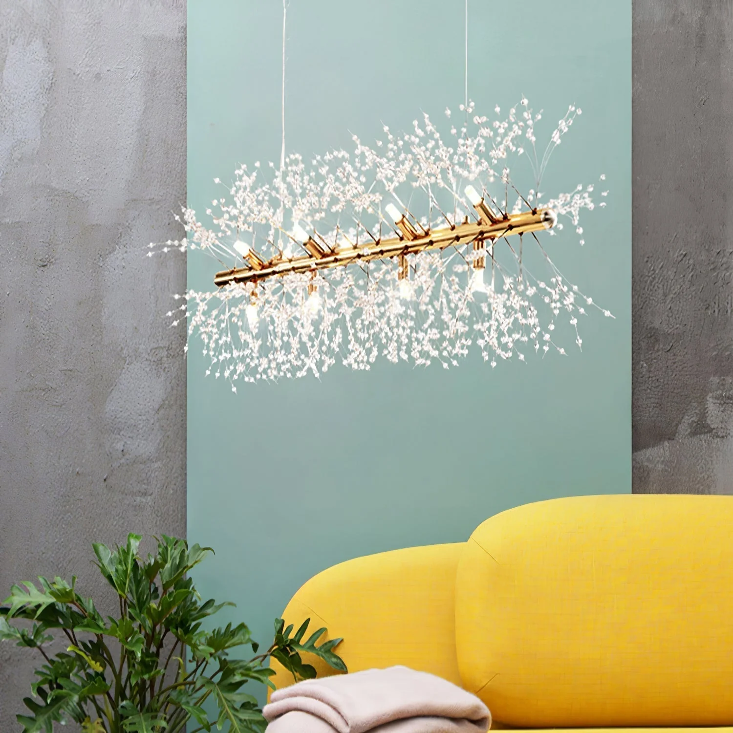 Lustra Chandelier Brass Linear Crystal Branch - Image 28