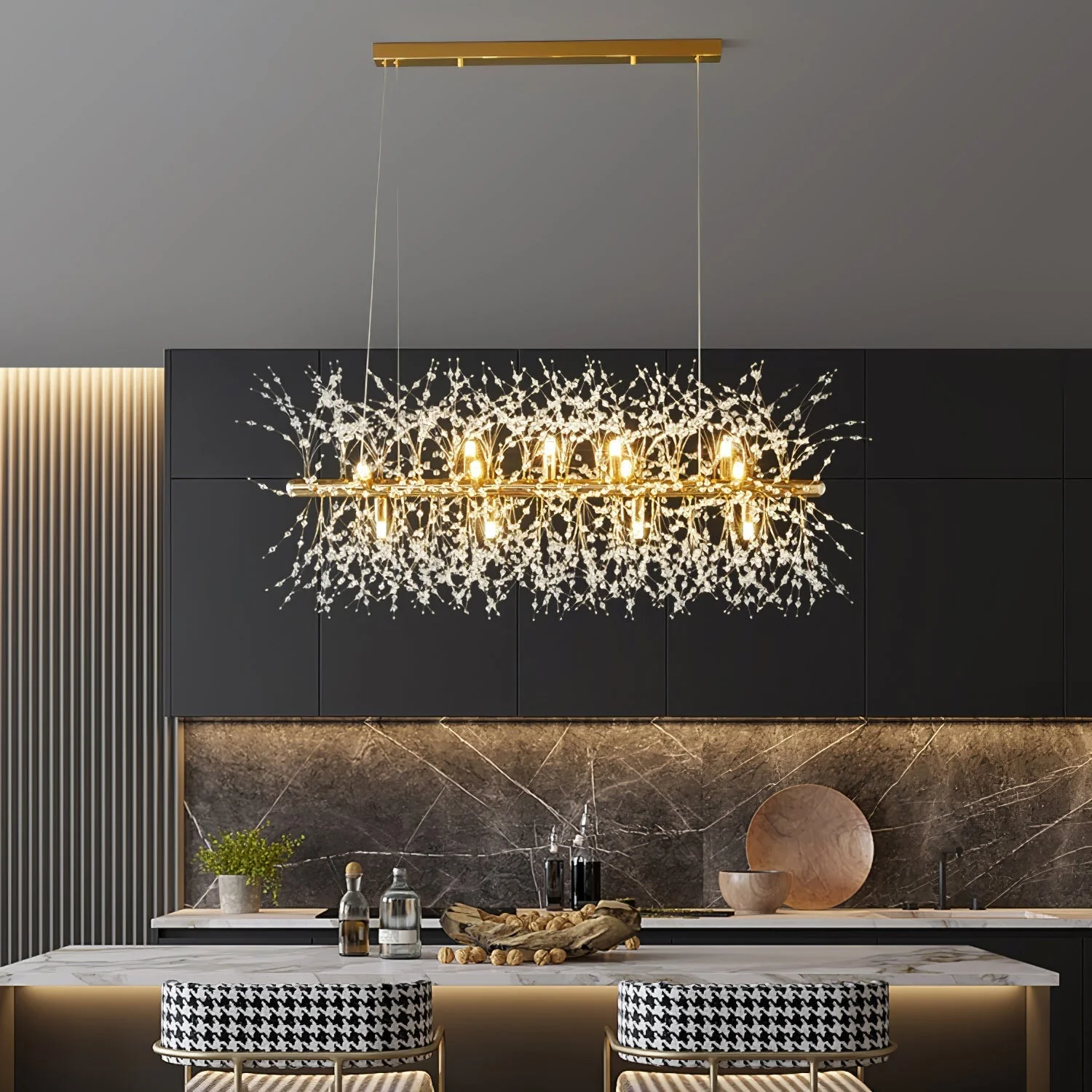 Lustra Chandelier Brass Linear Crystal Branch - Image 4