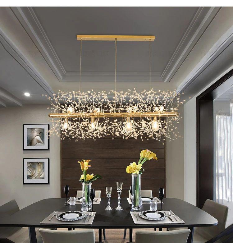 Lustra Chandelier Brass Linear Crystal Branch - Image 5