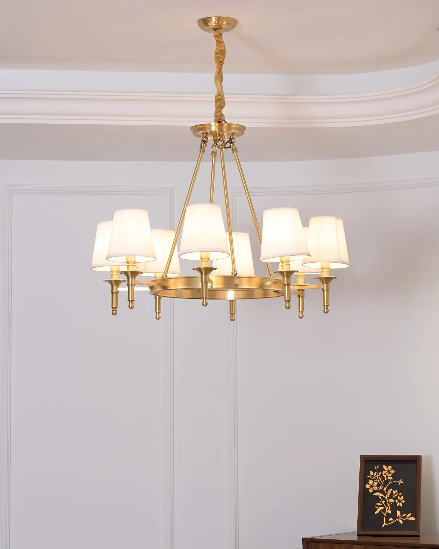 Lustra Chandelier Brass Linen Modern 8-Light - Image 16