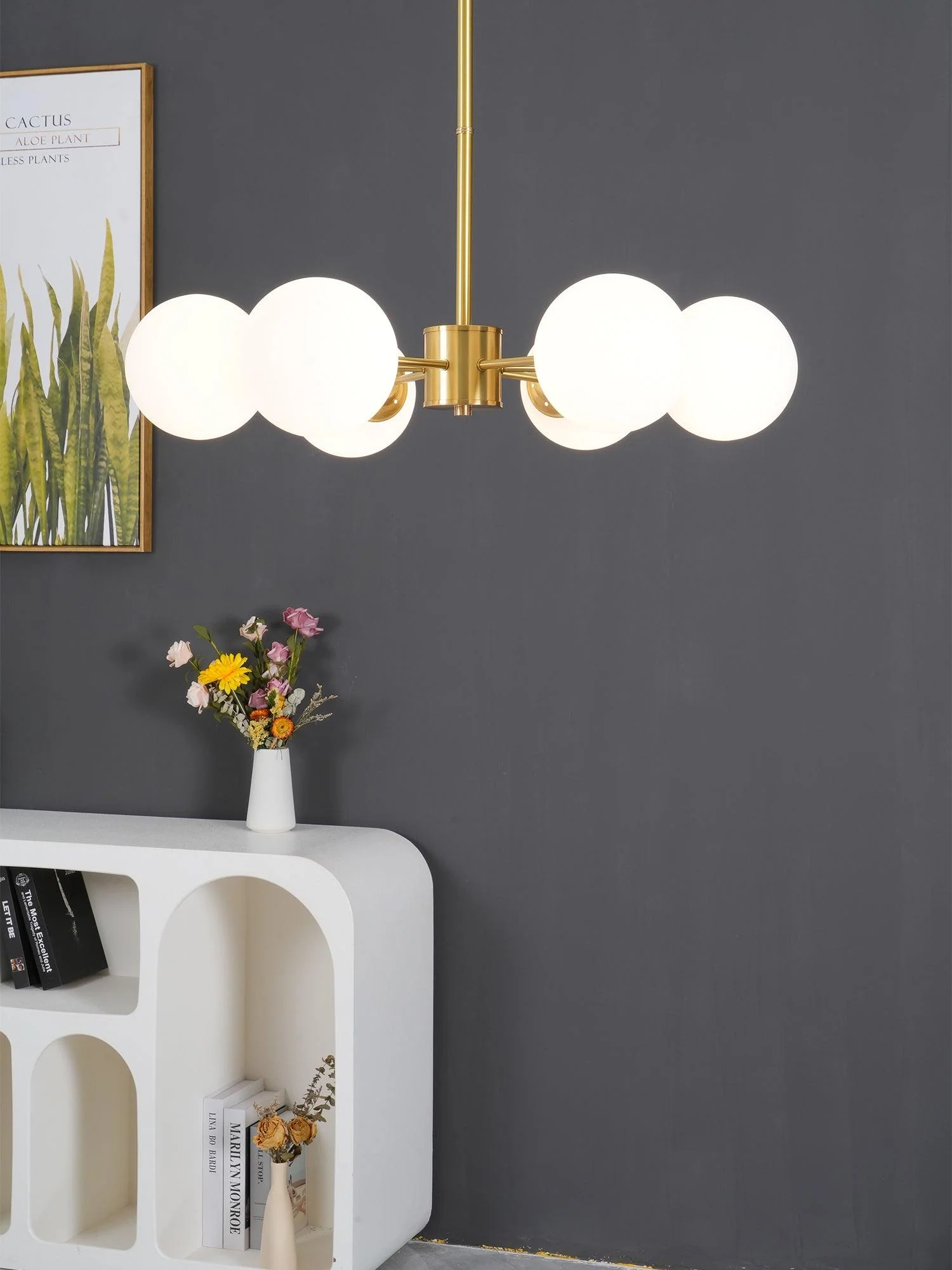 Lustra Chandelier Brass Opal Glass - Image 23