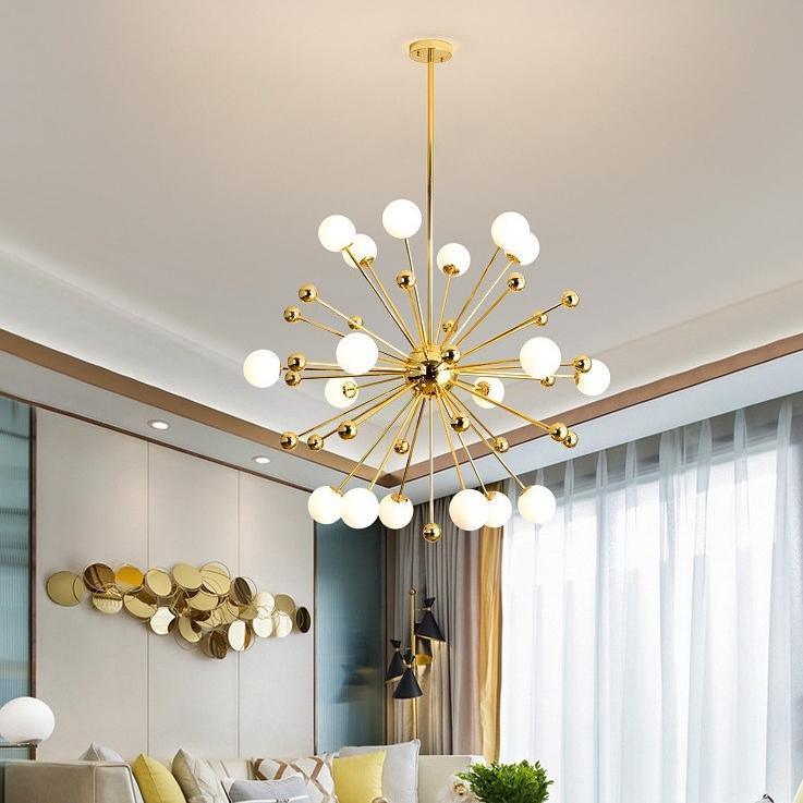 Lustra Chandelier Brass Opal Globe - Image 13
