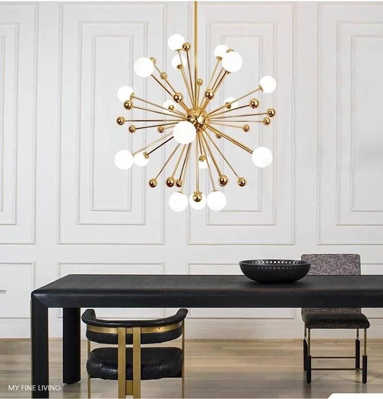 Lustra Chandelier Brass Opal Globe - Image 15