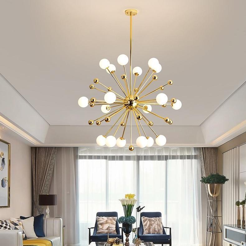 Lustra Chandelier Brass Opal Globe - Image 16