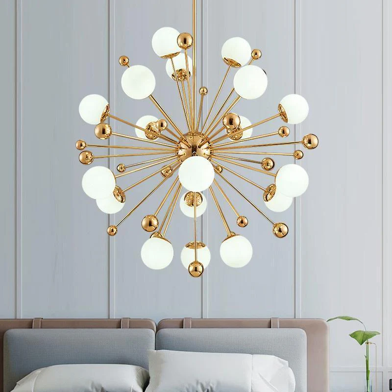 Lustra Chandelier Brass Opal Globe - Image 17